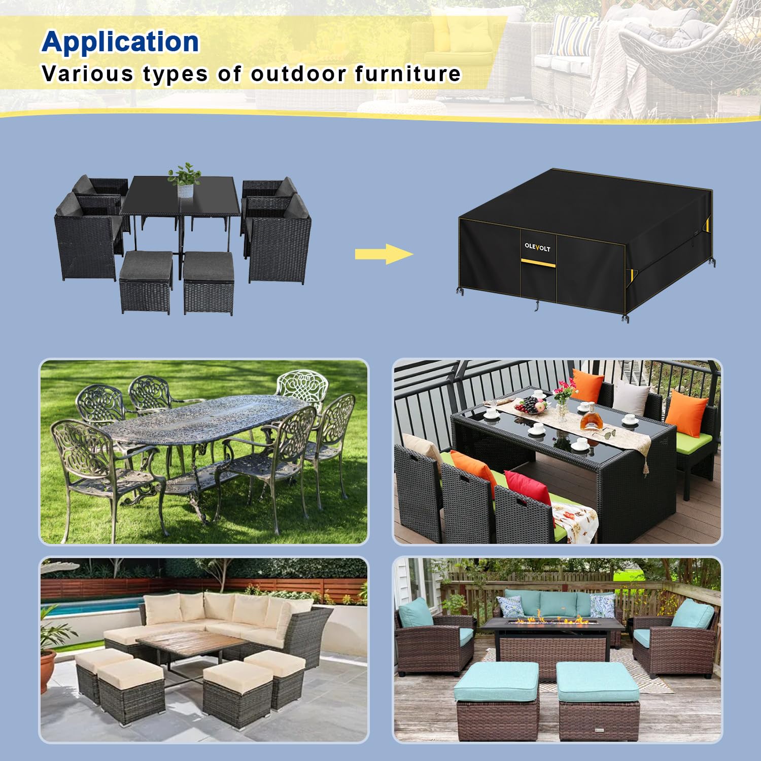 Funda Muebles Exterior Impermeable 600D Oxford Funda Muebles Jardin | Funda para Mesa de Jardin Fundas para Muebles de Terraza Funda Exterior Impermeable para Mesas Sillas Sofás 220x150x90cm