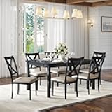 AMERLIFE 7-Piece Farmhouse Dining Table Set with 6 Upholstered Chairs, 60