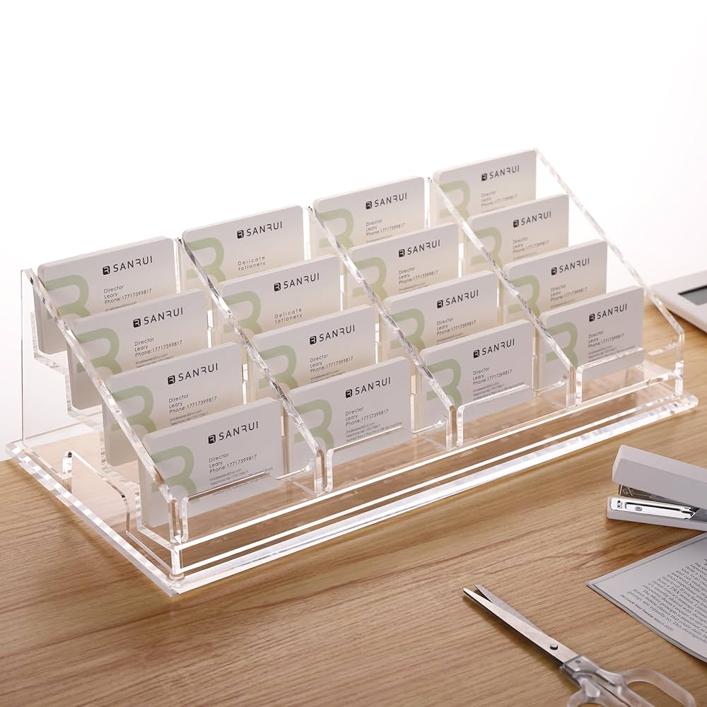 Clear Horizontal Business Card Holder Stand For Desk, Acrylic Desktop Display Name Cards Holders Organizer Storage Rack For Exhibition Home Office 1 Tier 1 Pocket 60 Card Cap I.868242187