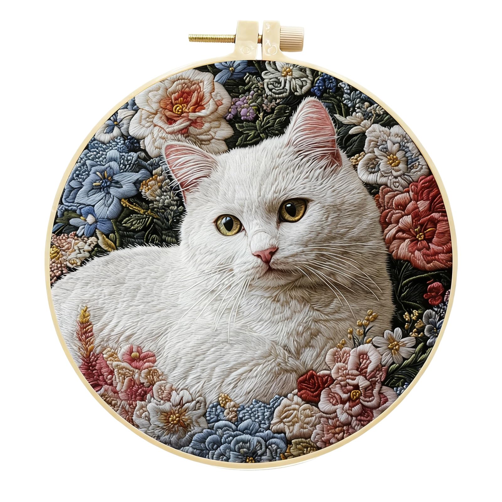 ljhnba Cats Embroidery Set with Detailed Instructions and Cotton Linen Materials for Creative Craft Home Decoration Embroidery