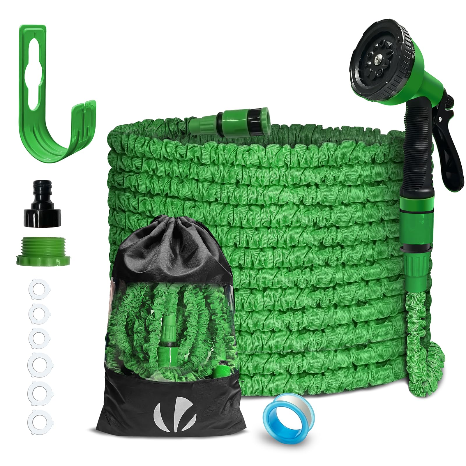 Vounot Green Flexible Garden Hose 15M, Expandable Water Hose Pipe With 10 Modes Water Spray Nozzles, Magic Water Pipe,