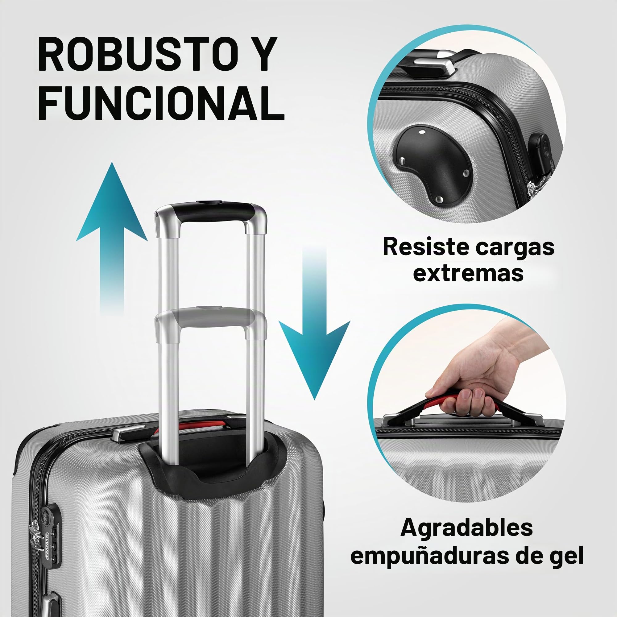MONZANA® Juego de 3 Maletas Rígidas Incl. Accesorios Trolley Viaje M-L-XL Plata