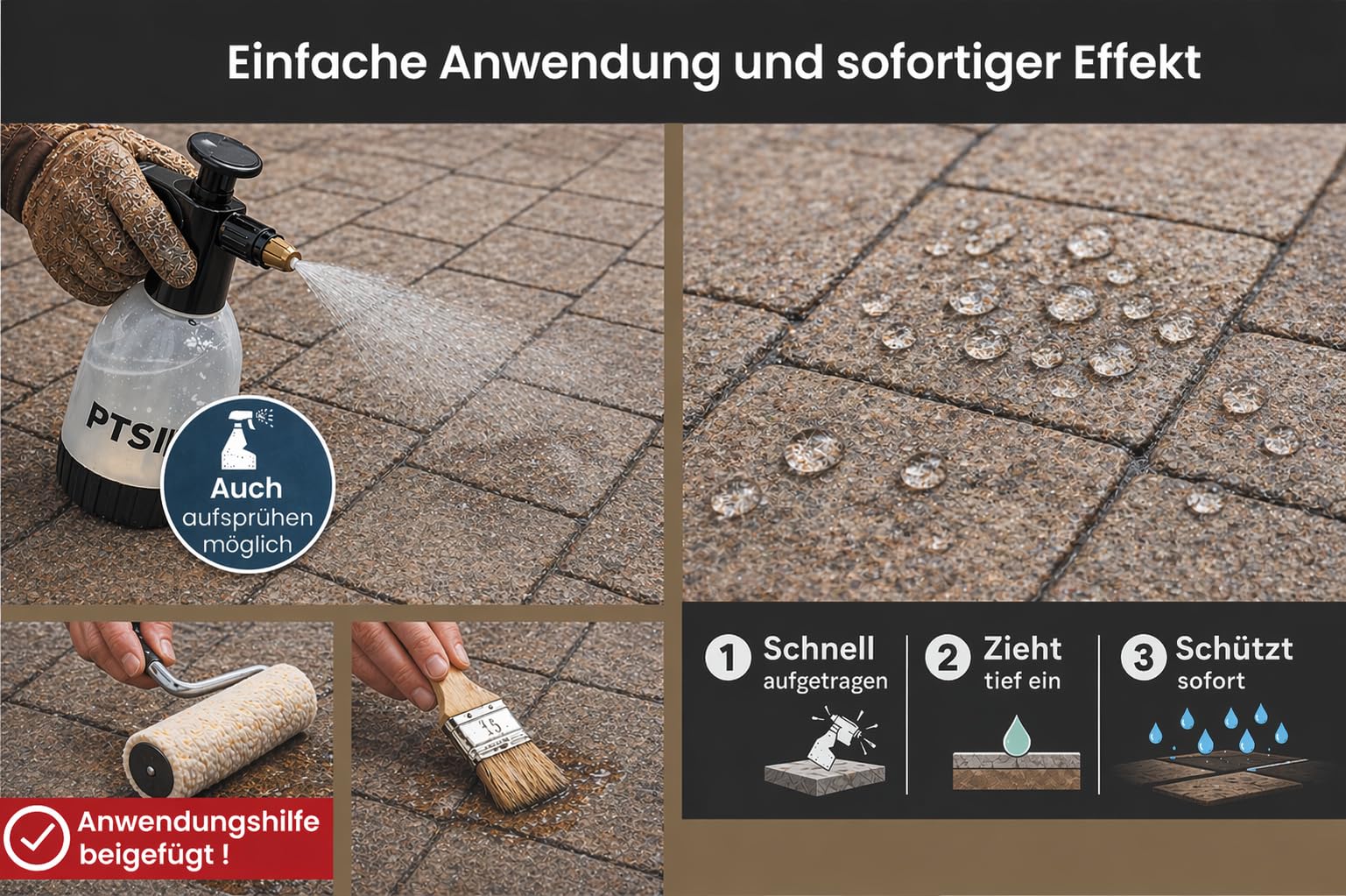 Farbvertiefer – Wasserbasierte Steinimprägnierung mit Wet-Look Effekt, Wasserabweisend, für Innen- und Außenbereiche, 5 Liter