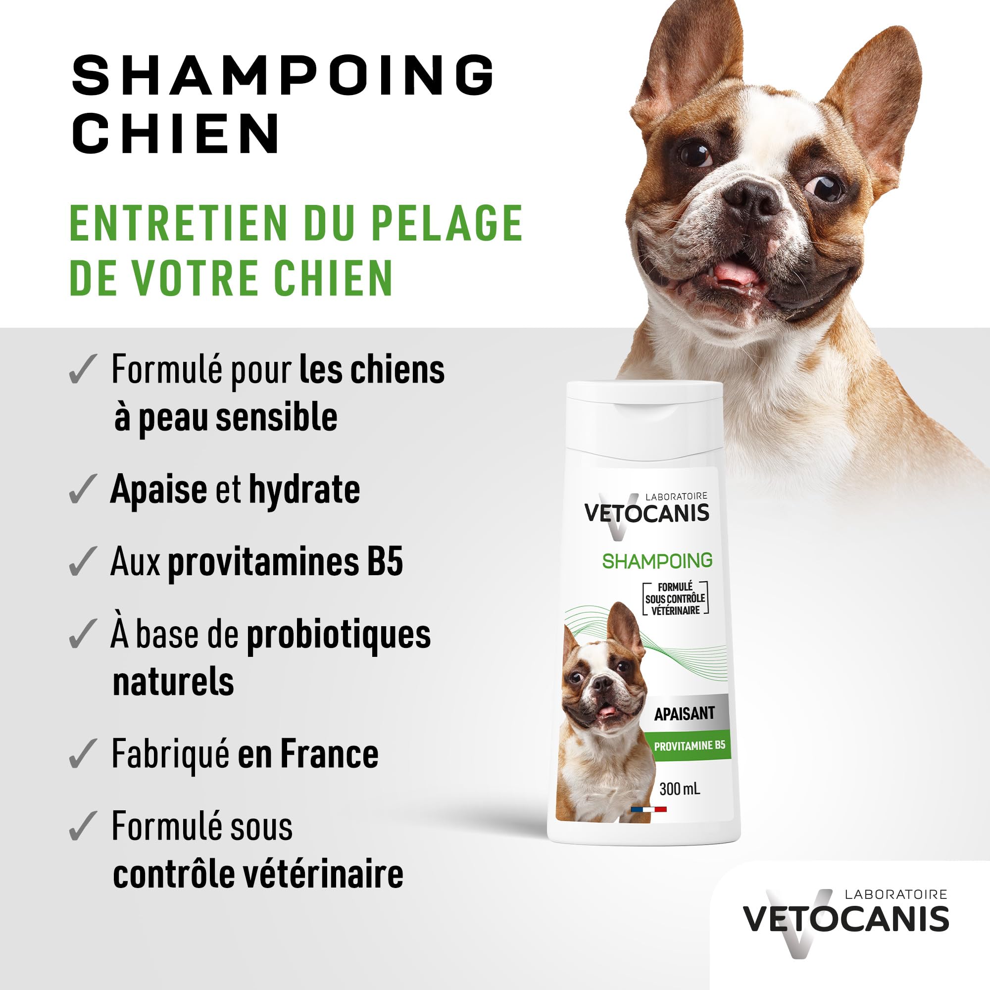 VETOCANIS Shampoing Hypo-allergénique, Peaux sensibles pour Chien, 0% de Parabène 0% de Silicone, Format 300ML