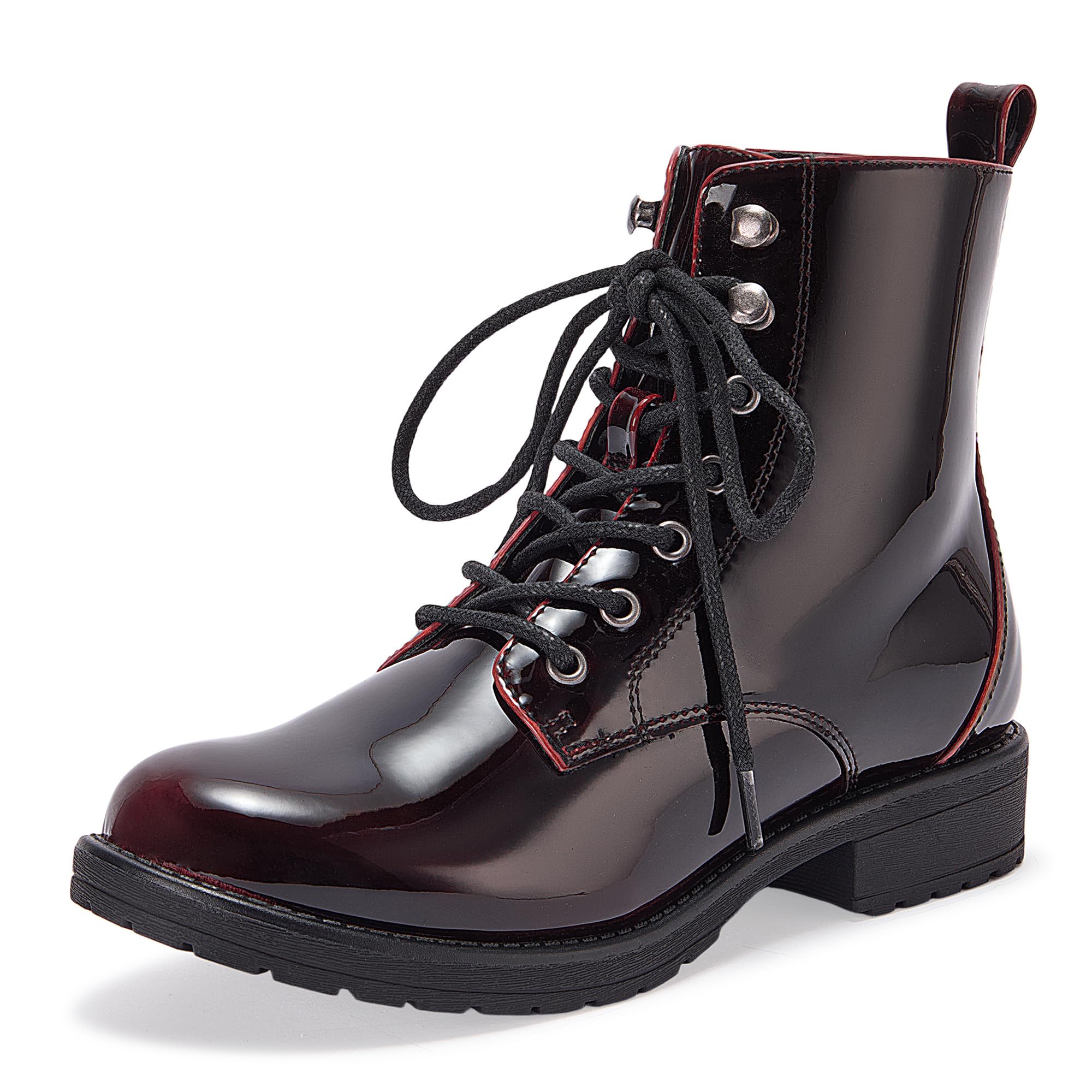 LISYIIZ Womens Ankle Booties Fashion Lace up Side Zipper Combat Boots