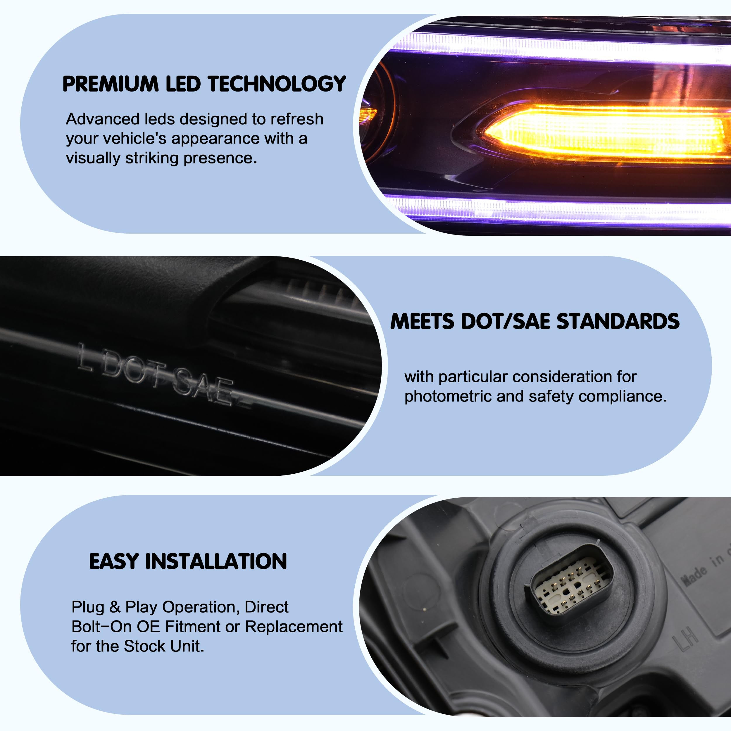 VLAND Reflektory LED dla Dodge Charger 2015 2016 2017 2018 2019 DRL z podwójną soczewką Zestaw czołowej lampy czołowej (RGB)