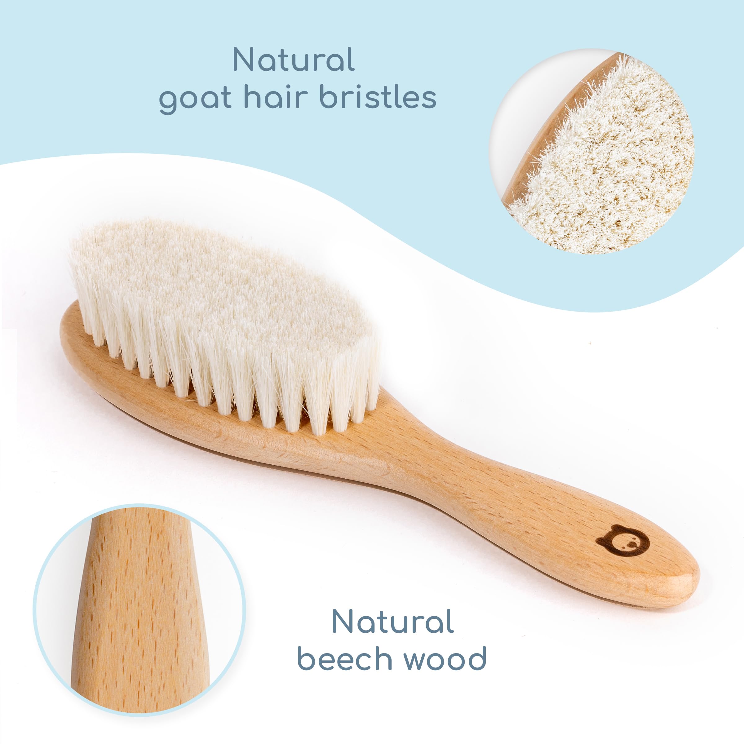 Weiche Babyhaarbürste aus Holz für Neugeborene & Kleinkinder in schicker Geschenkbox – Ultra weiches natürliches Ziegenhaar – perfektes Geschenk (Ziegenhaarbürste – oval)