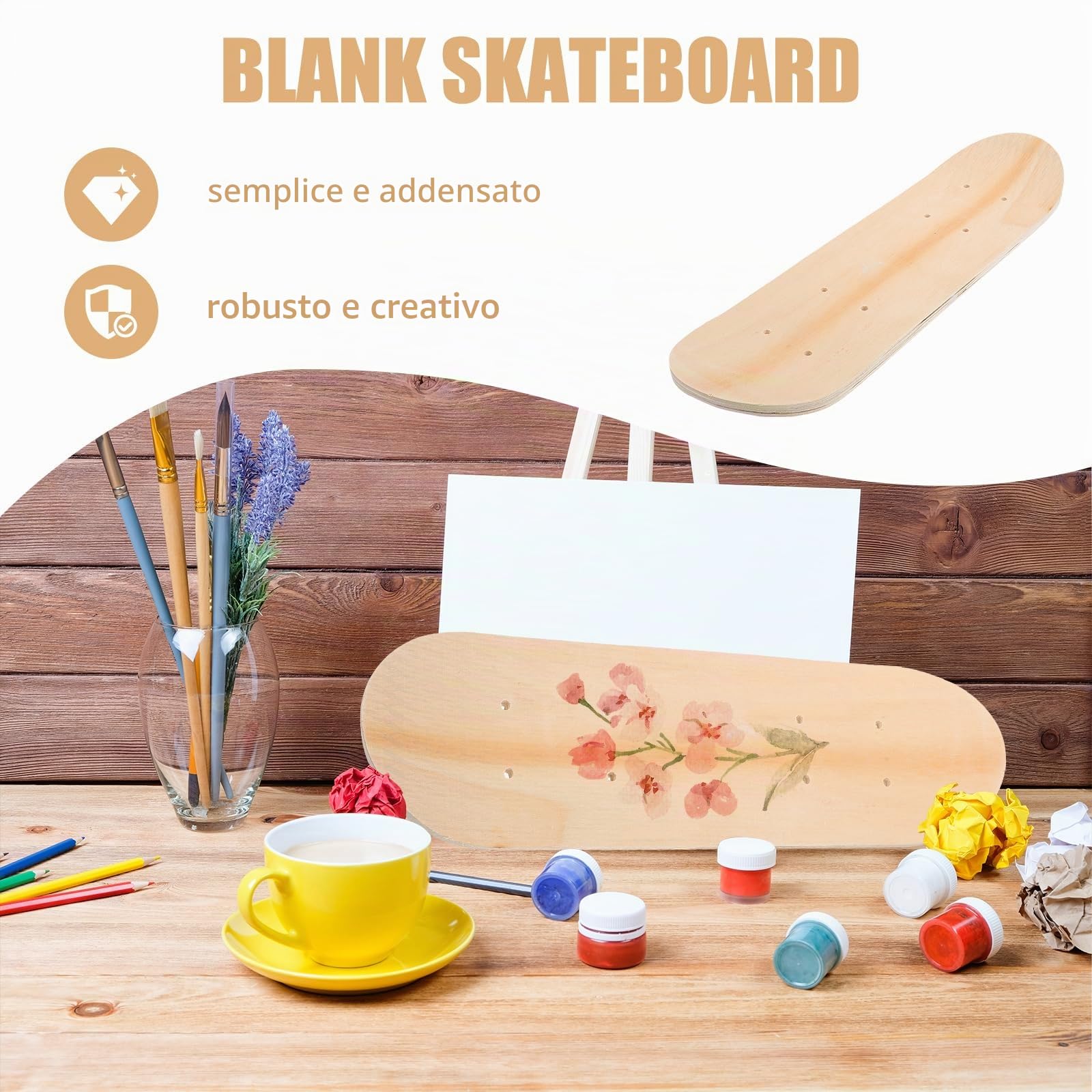 Abaodam Tavola Da Skateboard Vuota in Legno 7 Strati Fai Da Te Per Graffiti Bambini Skateboard Deck Sostitutivo Con Fori Preforati 16.93X4.92X0.39In