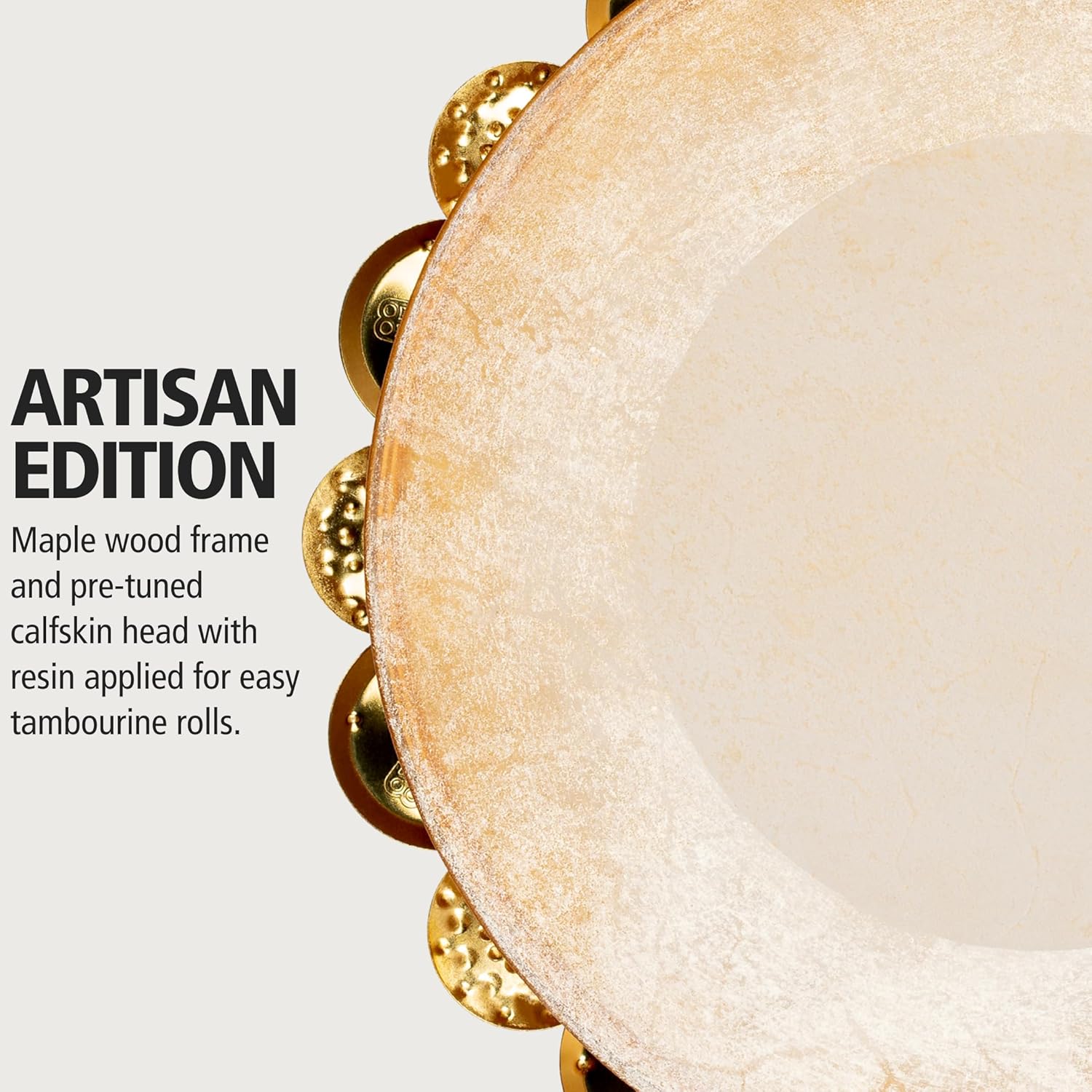 Meinl Percussion AE-MTAH2B Artisan Edition Maple Tambourine with Calf Skin Head and Brass Jingles, 2 Rows