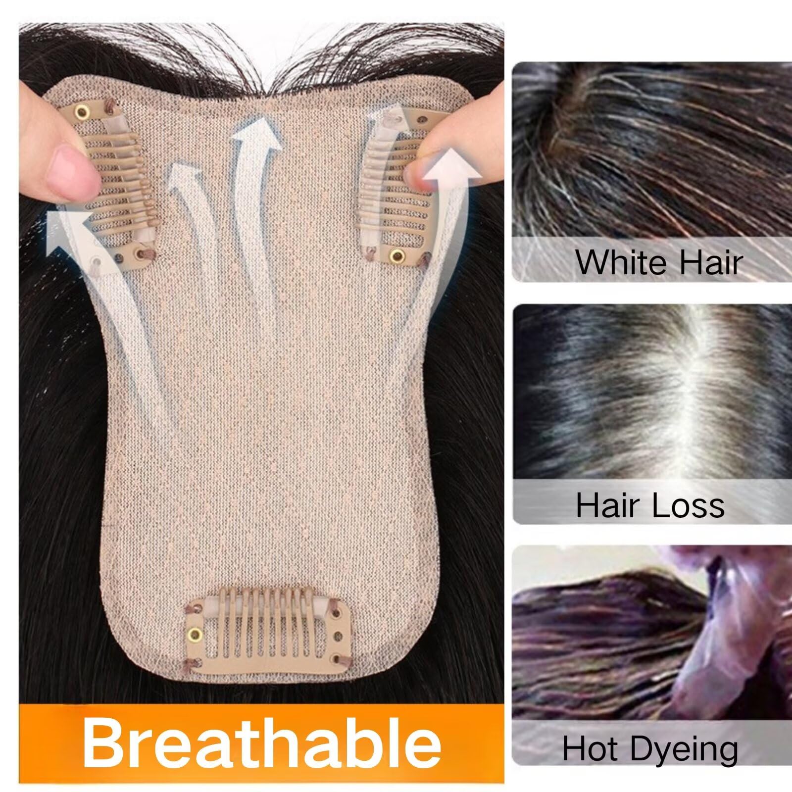 Hair Toppers for Women Real Human Hair 3.15x4.72 pulgadas con flequillo de 10 pulgadas Piel de cuero cabelludo Gran cubierta de la base del cabello o pérdida de cabello