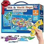 Puzzles for Kids Ages 4-6-8-145pcs World Map & United States Puzzle - Educational Toys for 4+ Year Old - Christmas Gifts for Grandkids, Smart Kids - Gifts for 4 Year Old Girl, Boys