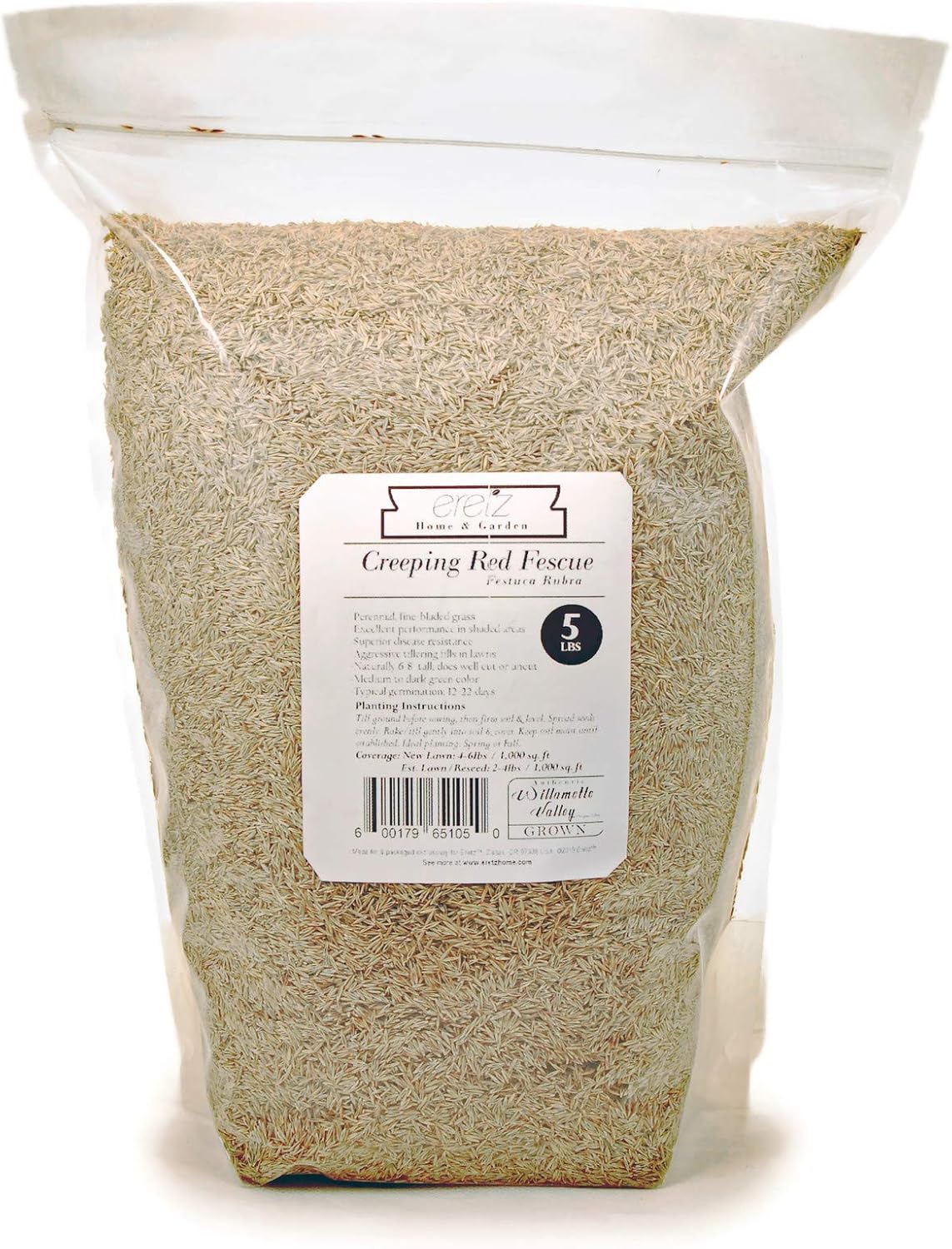 Creeping Red Fine Fescue Seed by Eretz (5lb) - Choose Size! Willamette Valley Oregon Grown, No Fillers, No Weed or Other Crop Seeds, Premium Shade Grass Seed.