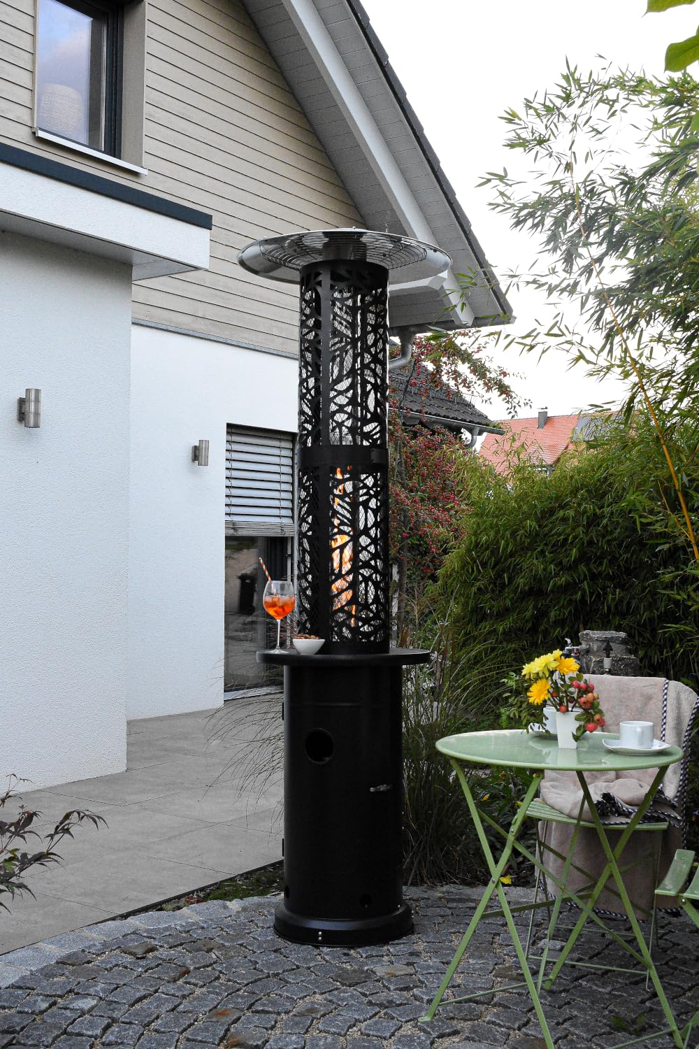 APANA Gasheizer 11,5 kW Bellamente Design New York - praktischer Gasheizstrahler für Terrasse, Garten und Balkon mit Umkippsicherung & Abschaltautomatik schwarz Pantone 7C