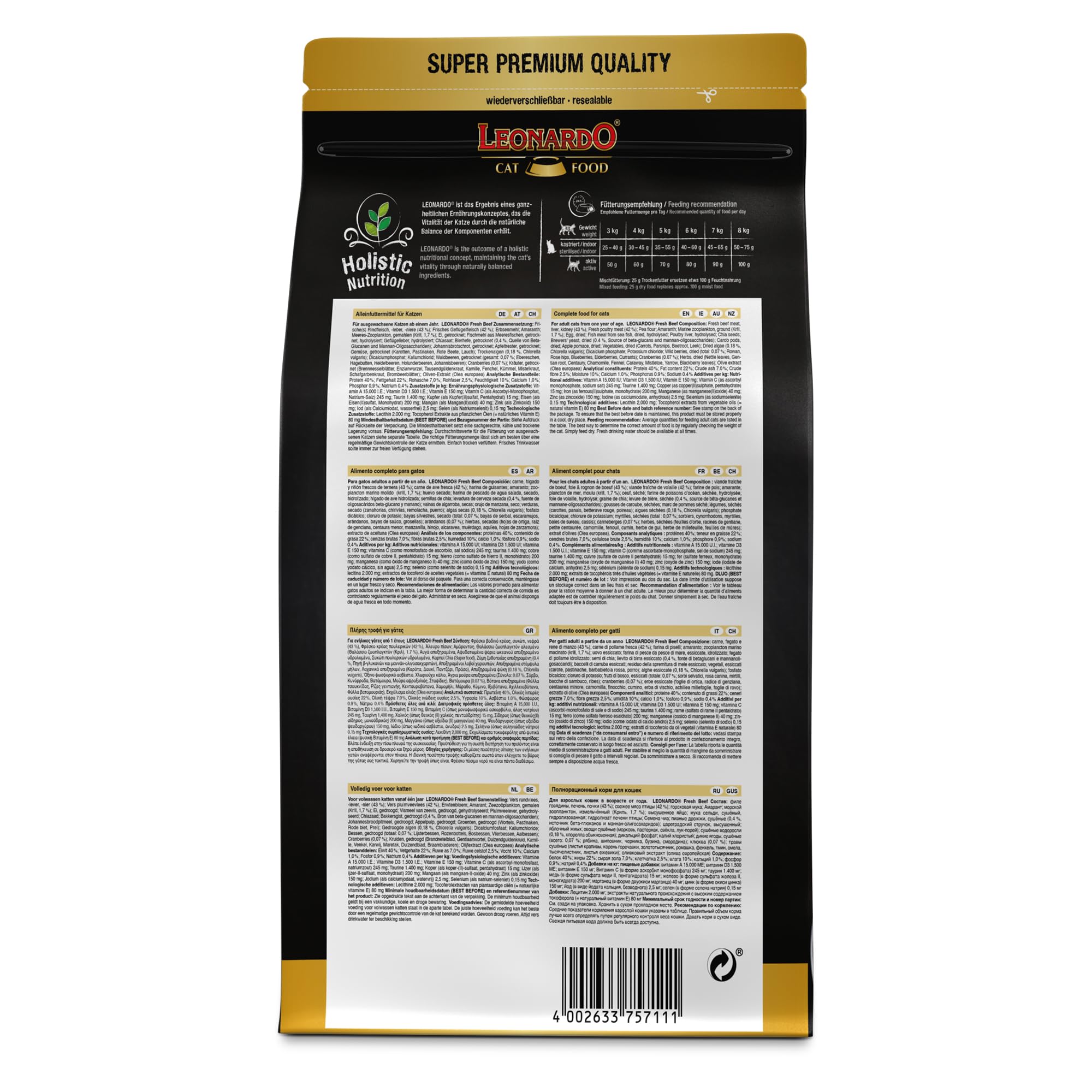 Leonardo Fresh Beef 1,5 kg | Alimento Seco para Gatos con 85% Carne Fresca | Completo para Gatos Adultos de 1 año en Adelante