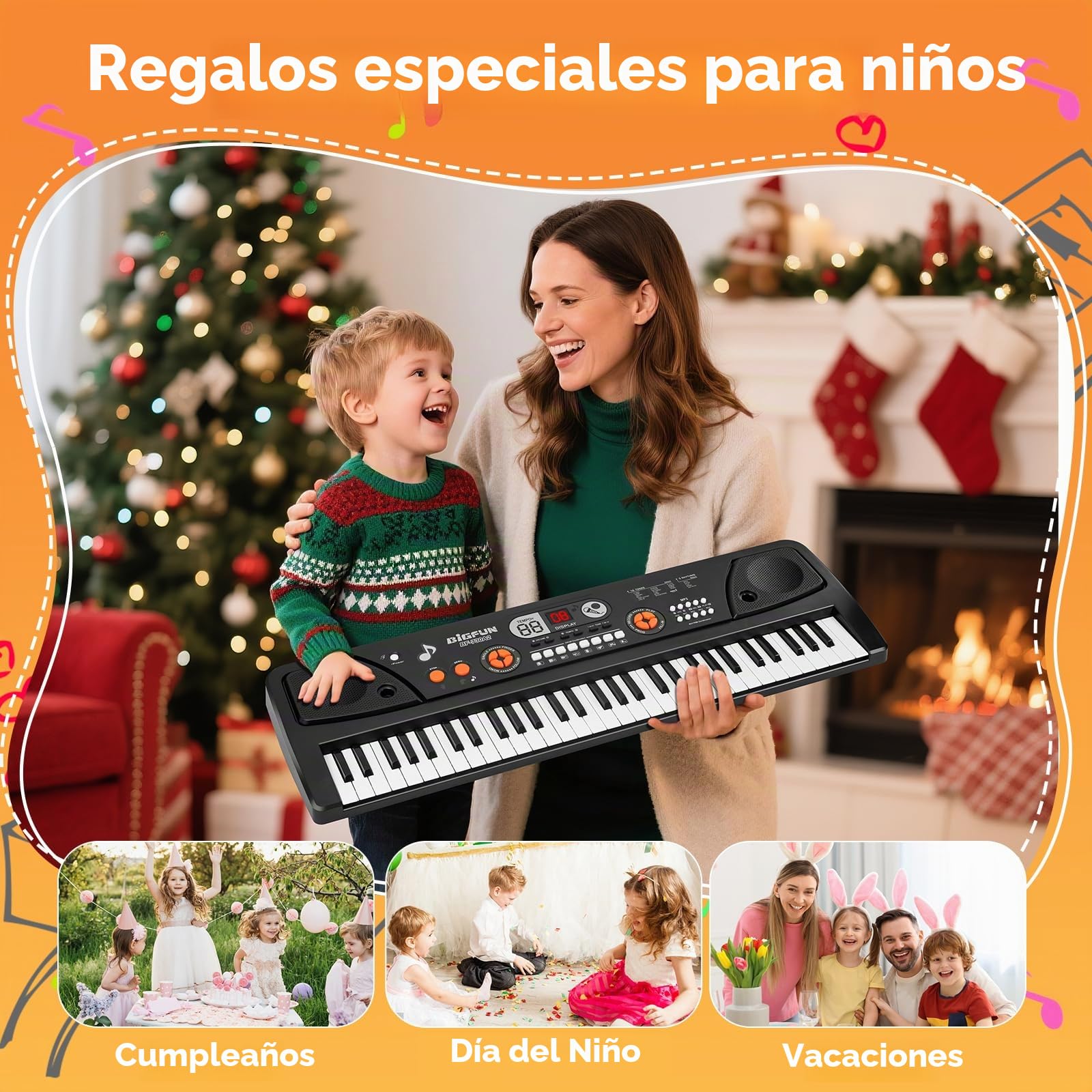 Piano Teclado para Niños 61 Teclas Piano Electrónico Portátil con Pantalla LCD y Micrófono Music Juguete para 3 4 5 6 7 8 Niños Niñas Regalo