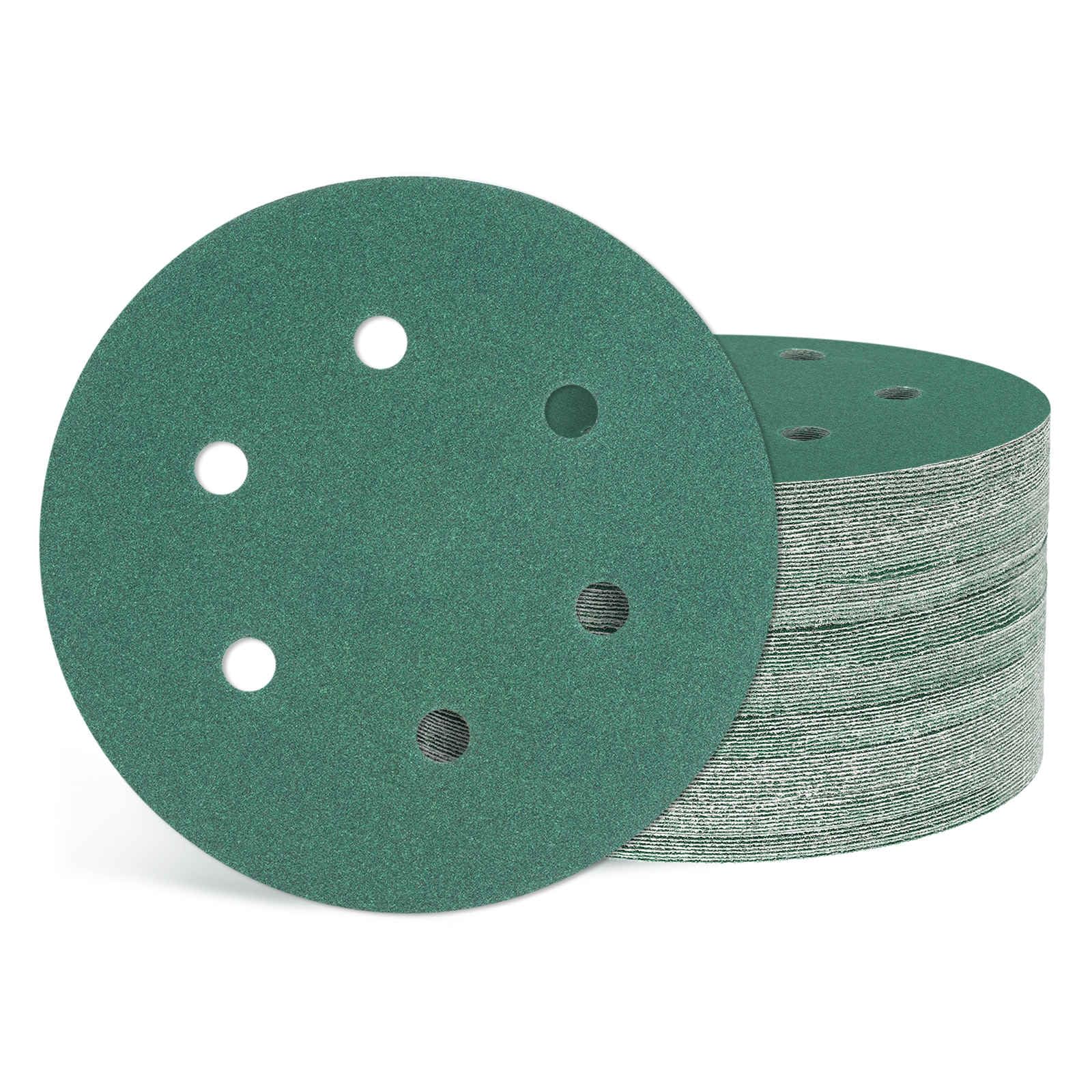 Kozelo 50 Pcs Sanding Disc 152 mm 150 Grit 6 Hole Hook and Loop Orbital Sandpapers Suitable for Metal Wood Furniture DIY Grinding and Polishing, Green