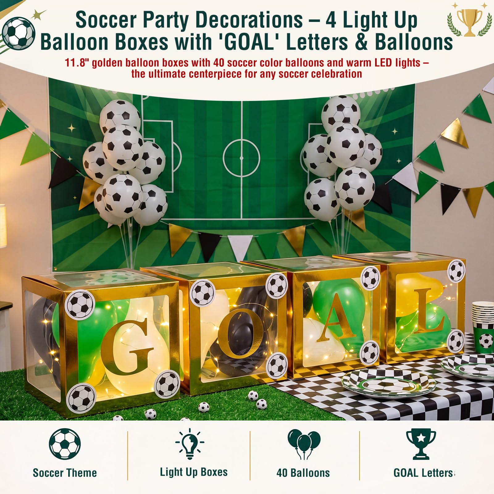 Sosation Lot de 50 décorations de fête de football - Lettres lumineuses