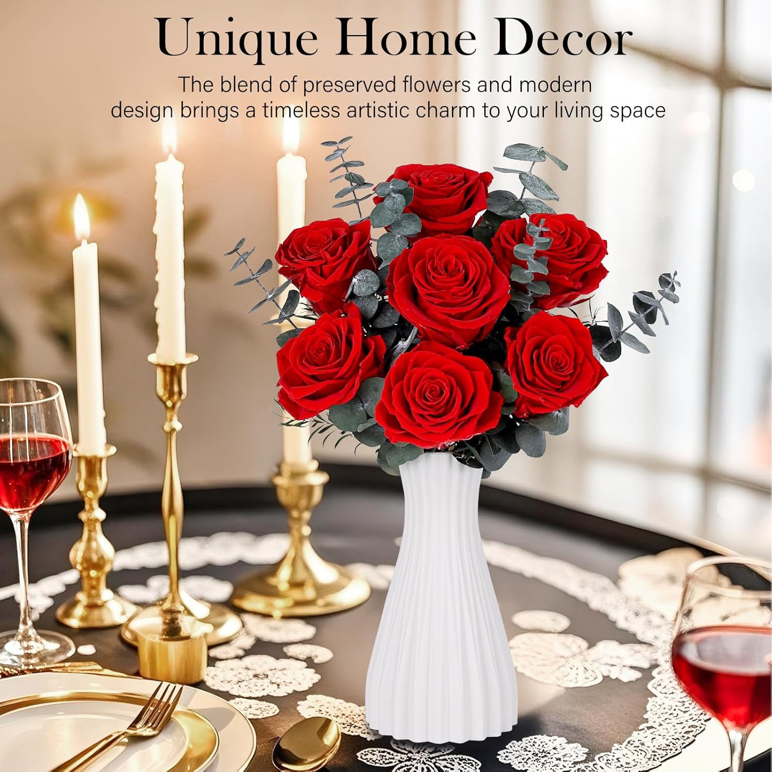 Preserved Flowers Bouquet 7 Roses - Red Real Rose & Flowers for Delivery, Eternal Roses Bouquet with Gift Box, Anniversary Birthday Valentines Gifts for Women Mom Grandma Her Wife Girlfriend, Black - Image 4