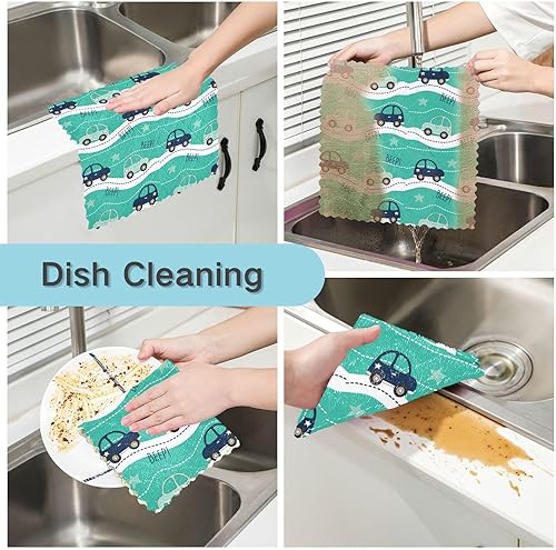 Miniatura 2 de linqin Cars Roads Set of 6 Absorbent Kitchen Towels and Dishcloths Sets Decor Quality Rags Reusable for Countertop Coffee