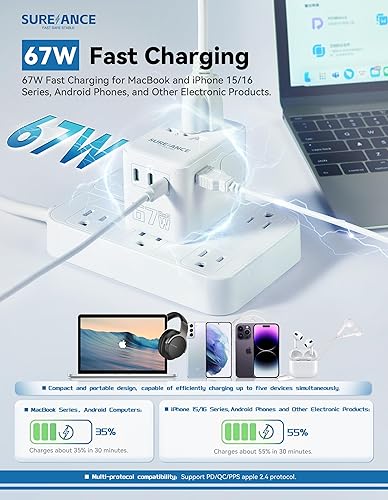 Miniatura 2 de Adaptador de viaje universal de 67 W con USB C, adaptador de enchufe de viaje internacional SUREANCE World, 67 W de carga rápida USB-C,