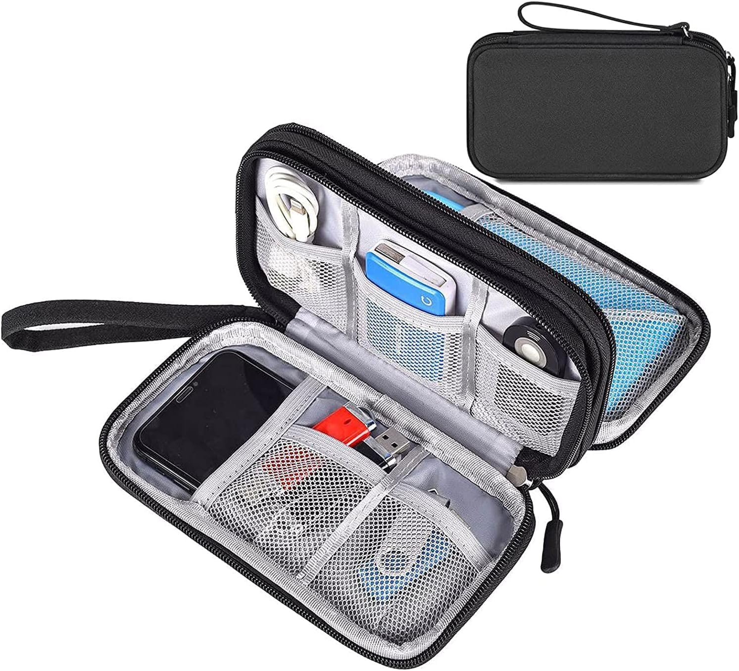 Generic Esprowte Double-Layer Waterproof Electronic Organizer: Cable, Cord, Charger, and Phone Carrier Power bank Bag Case - Black(M), ESPWB220