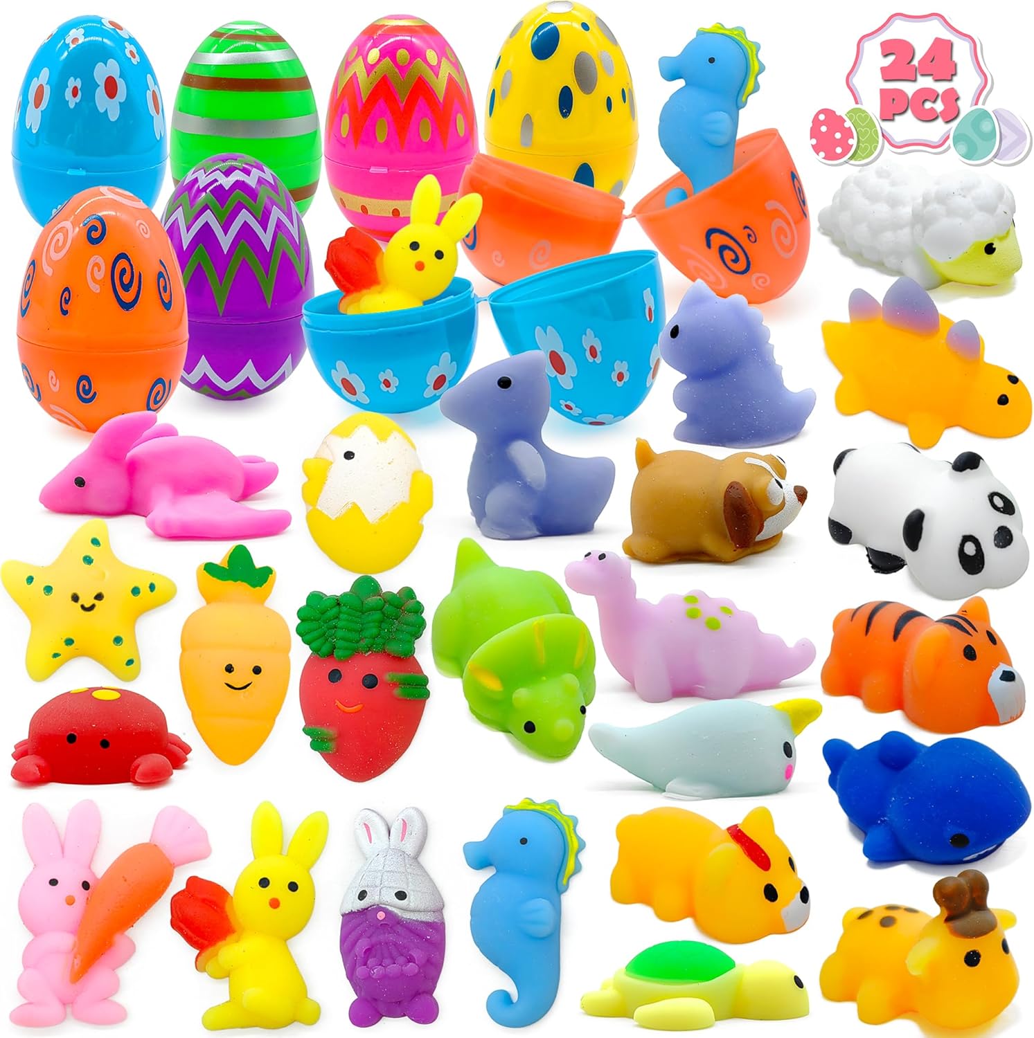 36 Uova Di Pasqua In Plastica Riempibili - 8x5cm, Colorate, Con Uova Dorate, Per Caccia Alle Uova