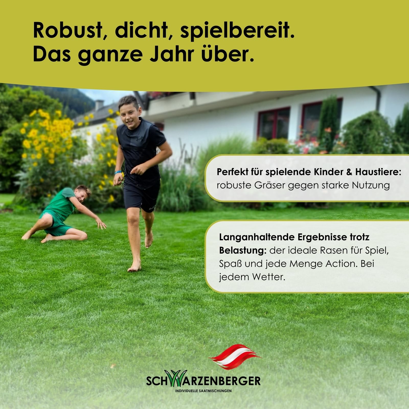 Samen Schwarzenberger I Nachsaat Rasensamen | 10 kg für 300 m² I schnellkeimend & pflegeleicht I für dichten, gleichmäßigen Rasen I Sport- & Spielrasen I verdrängt Moos & Unkraut