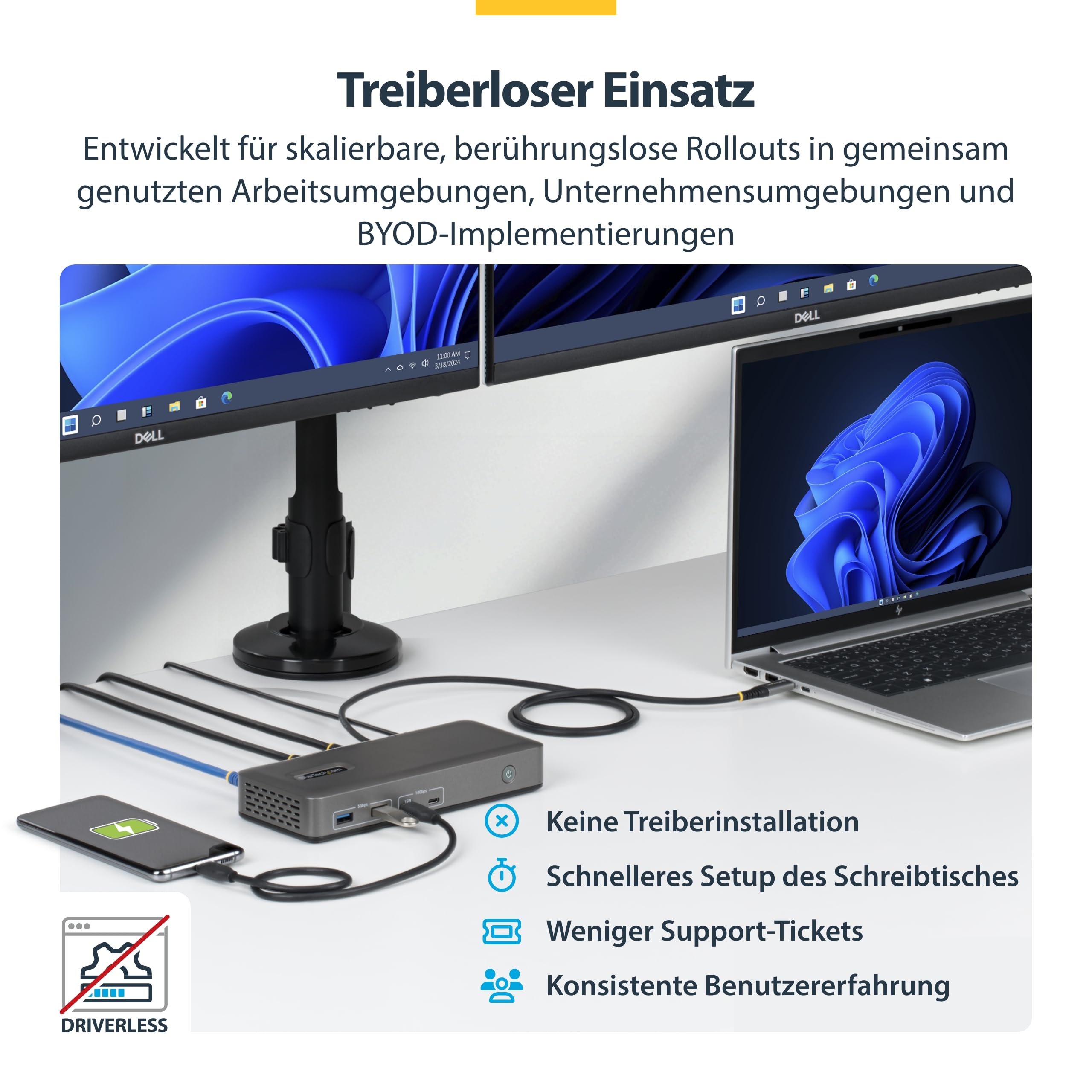 StarTech Treiberloses USB-C Dual 4K 60Hz HDMI Windows Dock, 6X 10Gbps USB | Dual-Monitor Dockingstation, unkomprimiertes Video aus nativer GPU, Plug-and-Play ohne Treiber, VESA-Montage, K-Slot