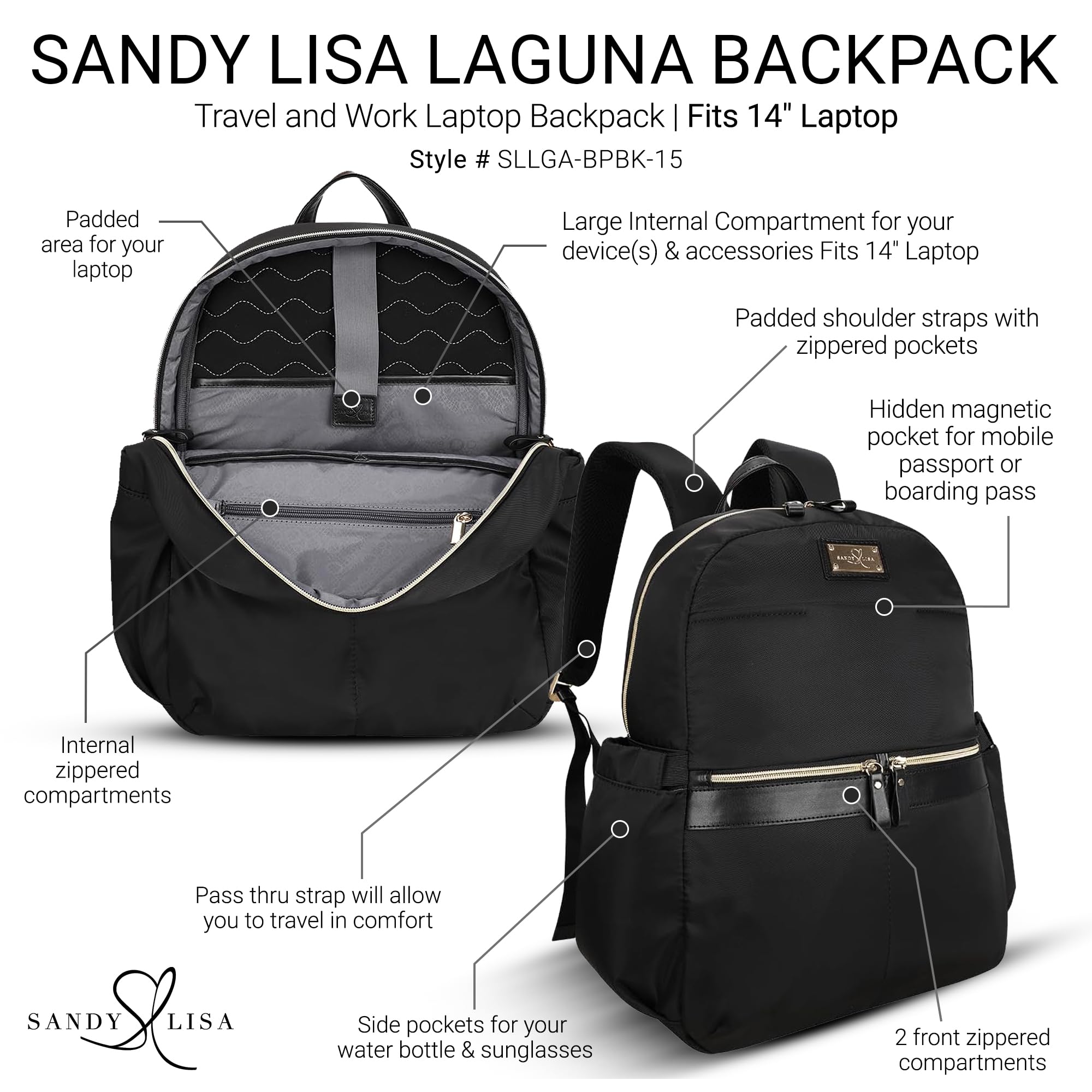 SANDY LISA Zaino per computer portatile da donna, adatto per notebook fino a 14 pollici