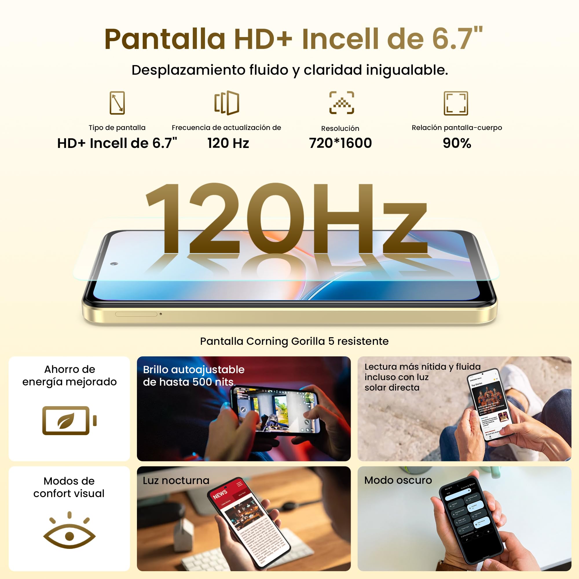A11 Pro Teléfonos Móviles Android 15, 24GB+256GB/1TB Smartphone, 6.7" HD+ 120Hz Teléfonos Inteligentes, Cámara 50MP+8MP, Batería 5150mAh, 4G Dual SIM, Face ID/Fingerprint/GPS/OTG