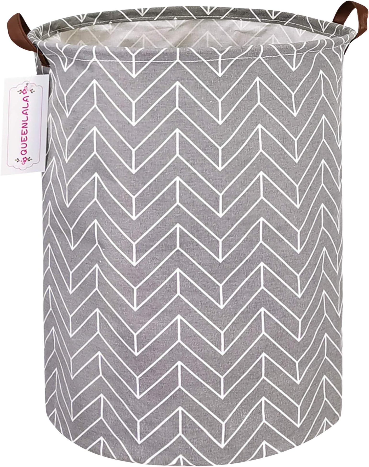 QUEENLALA Large Storage Basket,Laundry Hamper/Bathroom/Home Decor/Collapsible Round Storage Bin,Boys and Girls Hamper/Boxes/Clothing(Grey Wheat)