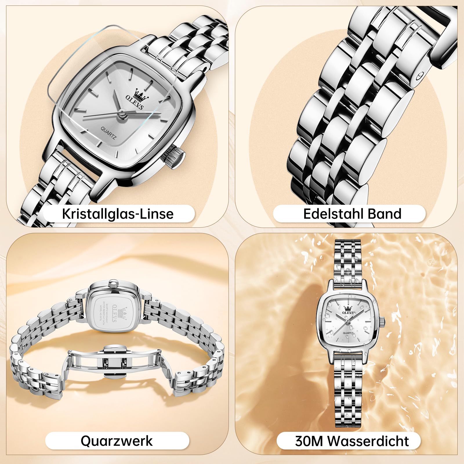 OLEVS Damen Armbanduhr Silber Elegant Gold Edelstahl Wasserdicht Quarzuhr | Silber Edelstahl Uhr Damen Analog Quarzuhr,Kleines Gesicht Wasserdicht Kleid Uhr Damen,Gold Freizeit Stylish Damenuhr
