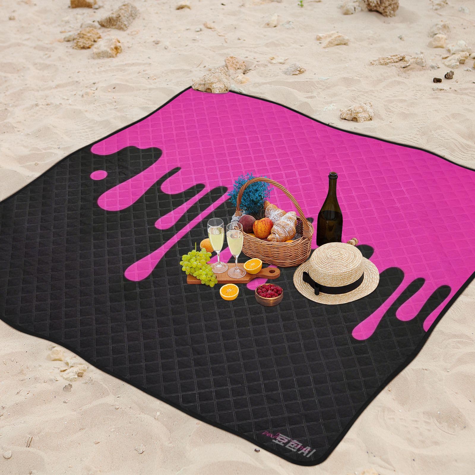 Moda Street Graffiti Pintura Rosa Negro Impermeable Picnic Accesorios XXL Picnic Playa Picnic Picnic para Adultos Concierto Manta para Picnic y Playa