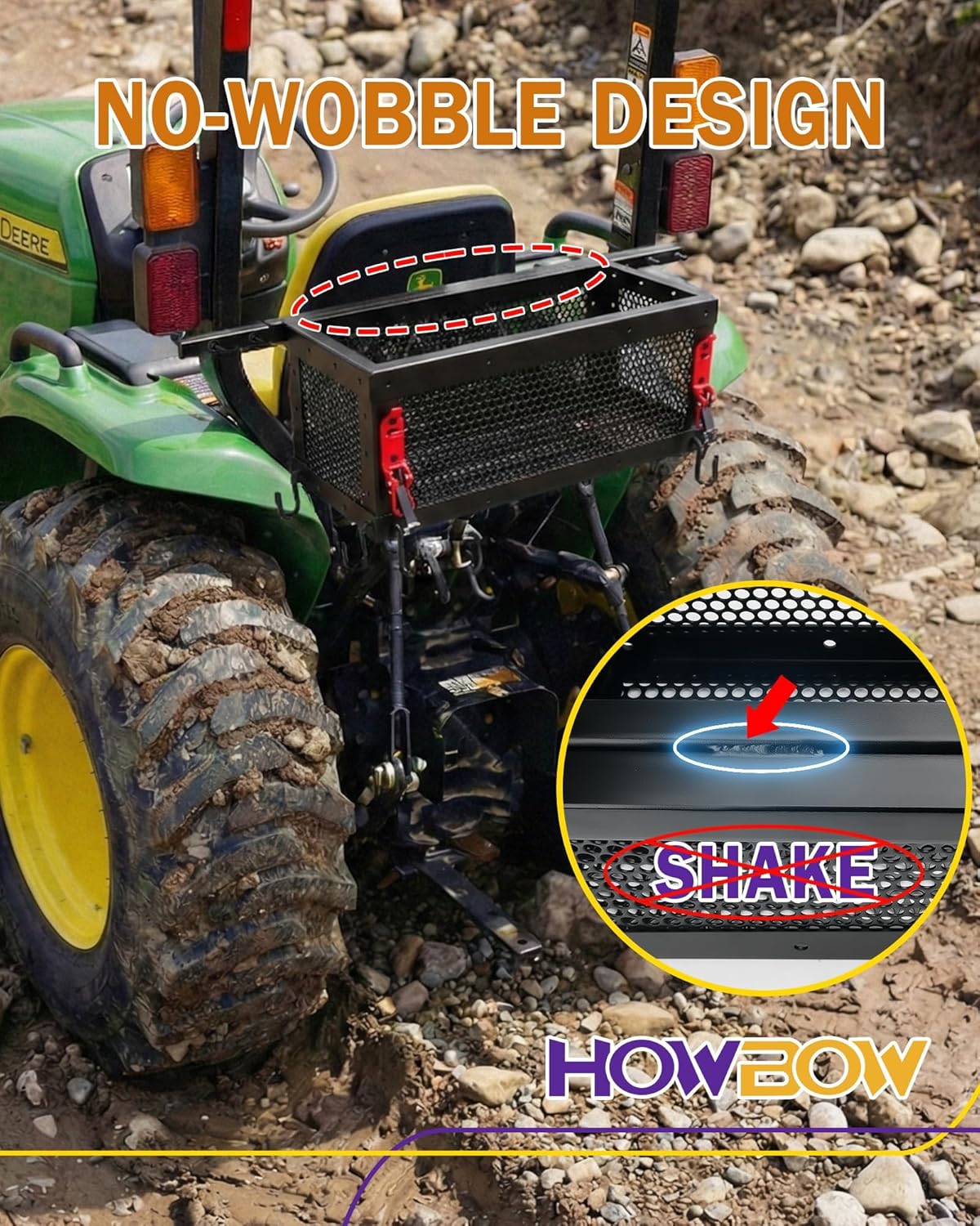 Heavy Duty Tractor Tool Box, Universal Tractor Basket with Tray Accessories Fits Most Tractor and Zero Turn Mower, Tractor Toolbox Attachment Store and Organize