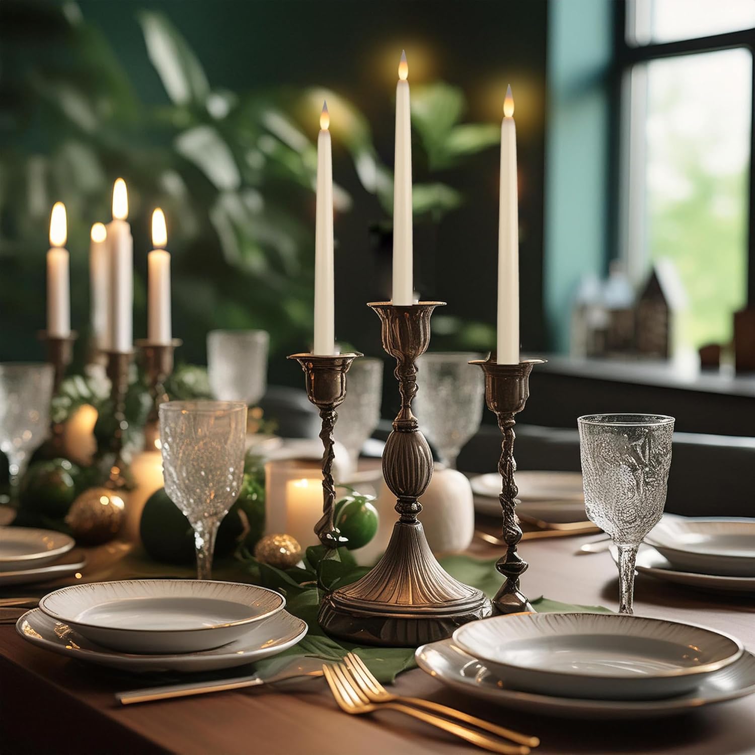 12 Pack, 11" LED Flameless Ivory Taper Flickering Candles Lights, Clickable On/Off Button, Battery Operated Candlesticks for Holiday Christmas Hanukkah Menorah Candelabra Wedding Window
