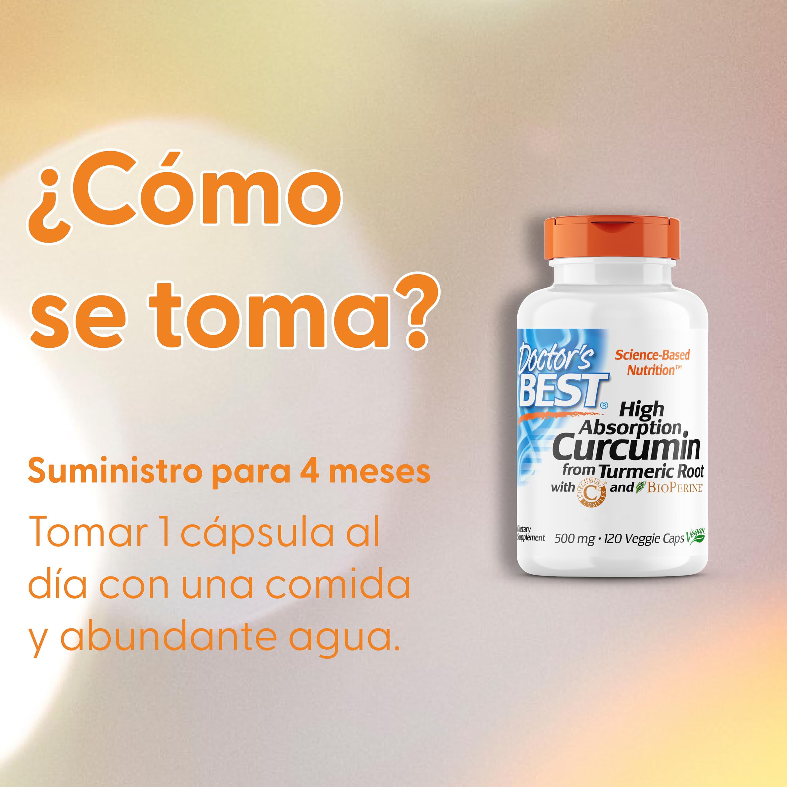 Doctor's Best High Absorption Curcumin 500mg 120 Cápsulas Cúrcuma Sin Gluten Sin Soja No GMO