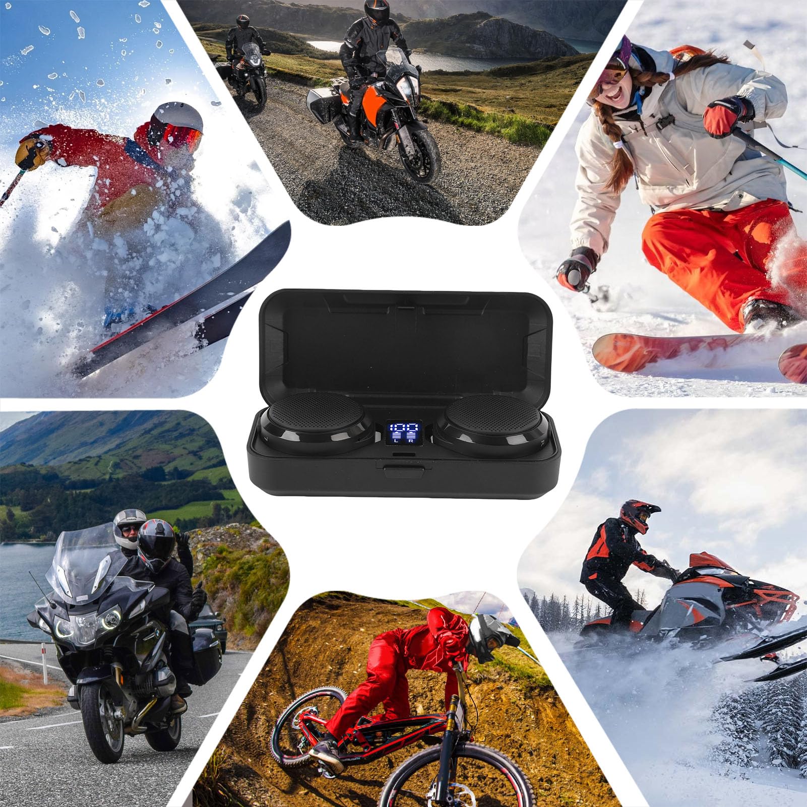Haut-parleur de Casque sans Fil avec Télécommande, Suppression Active du Bruit, Son HiFi pour Moto, équitation, Ski, 2 écouteurs, 50 Heures D'autonomie