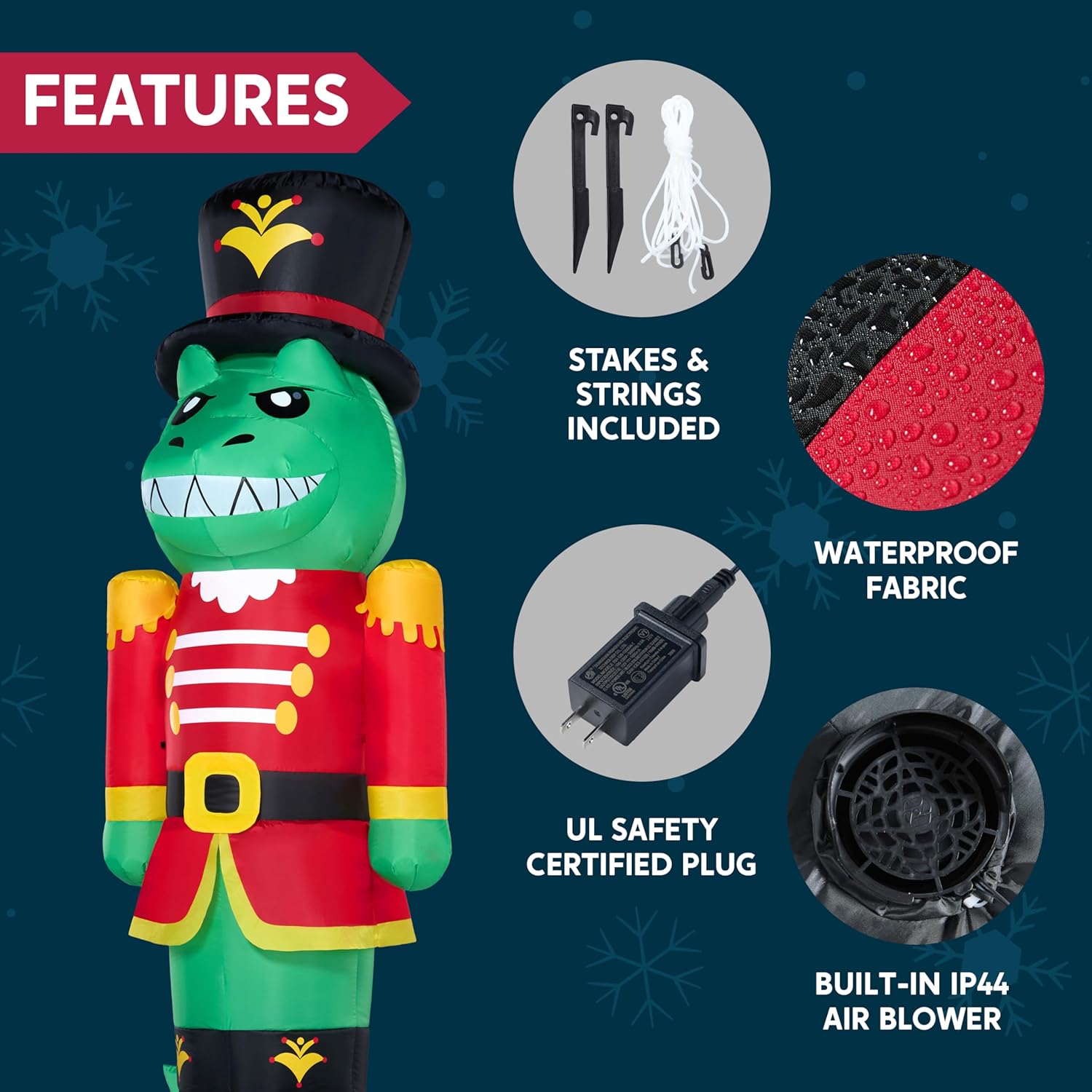 JOYIN Christmas Inflatable Dinosaur Nutcracker with Build-in LEDs, Xmas Blow Up Dinosaur Nutcracker for Christmas Inflatable Outdoor Decoration Xmas Party, Outdoor, Yard, Garden, Lawn Decor