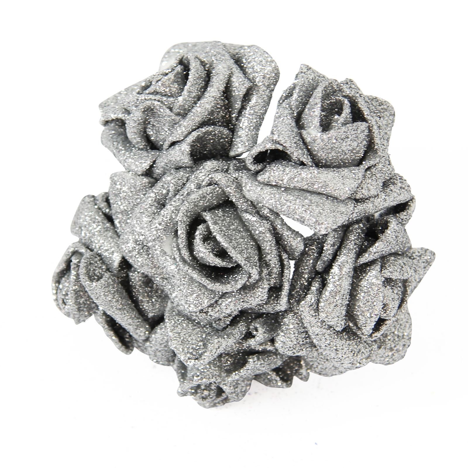 Meena Supplies Silver Full Glittered Foam Roses! Artificial Flowers Bling Glittery Shiny Fake Silk[Silver]