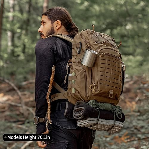 Miniatura 7 de Mardingtop Mochila militar Molle de 30L, mochila táctica para hombres, mochila Cordura para senderismo, camping, trekking, Caqui, Mediana