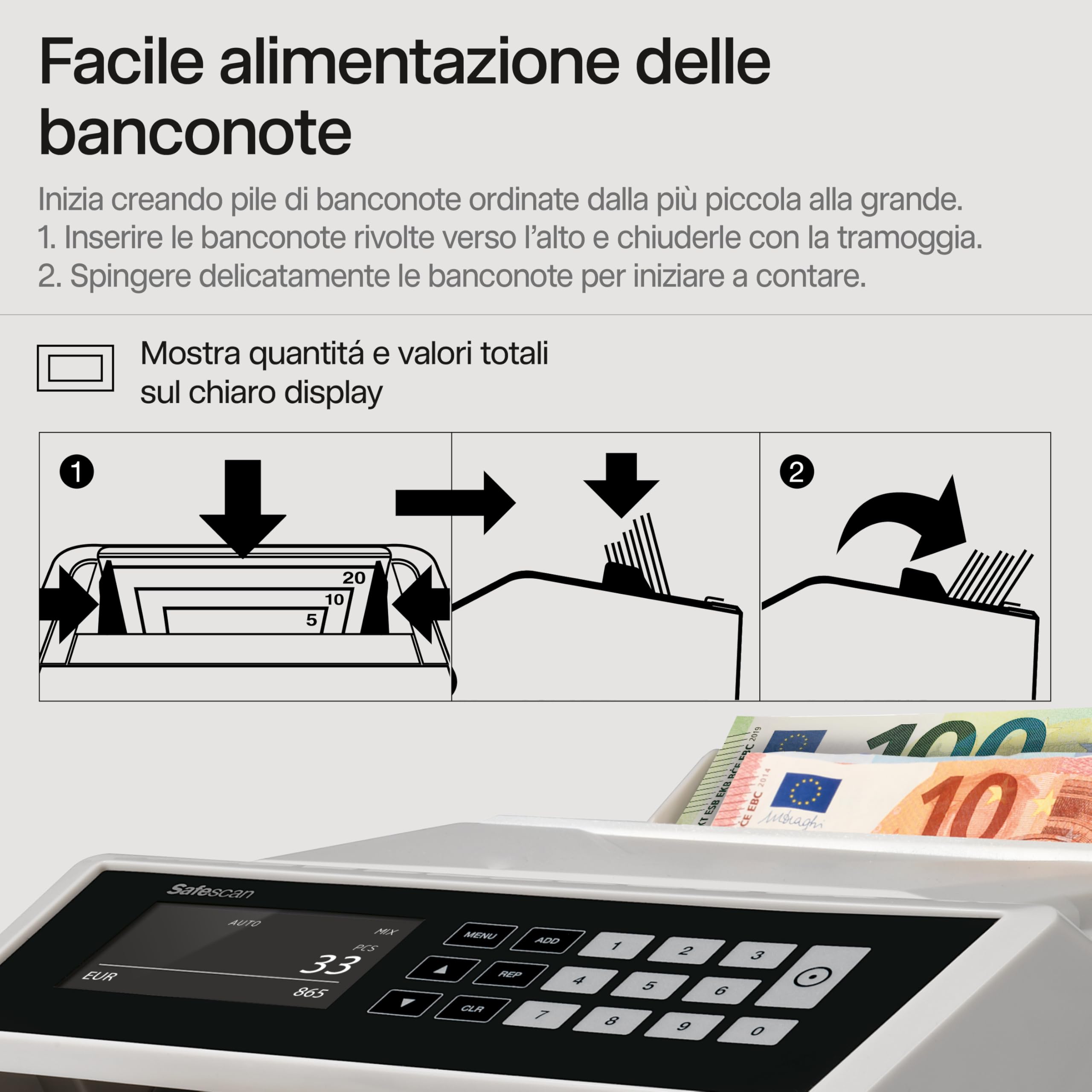 Safescan 2465 S contabanconote che conta banconote miste euro Contabanconote con verifica banconote a 7 punti Contabanconote ordinate per tutte le banconote
