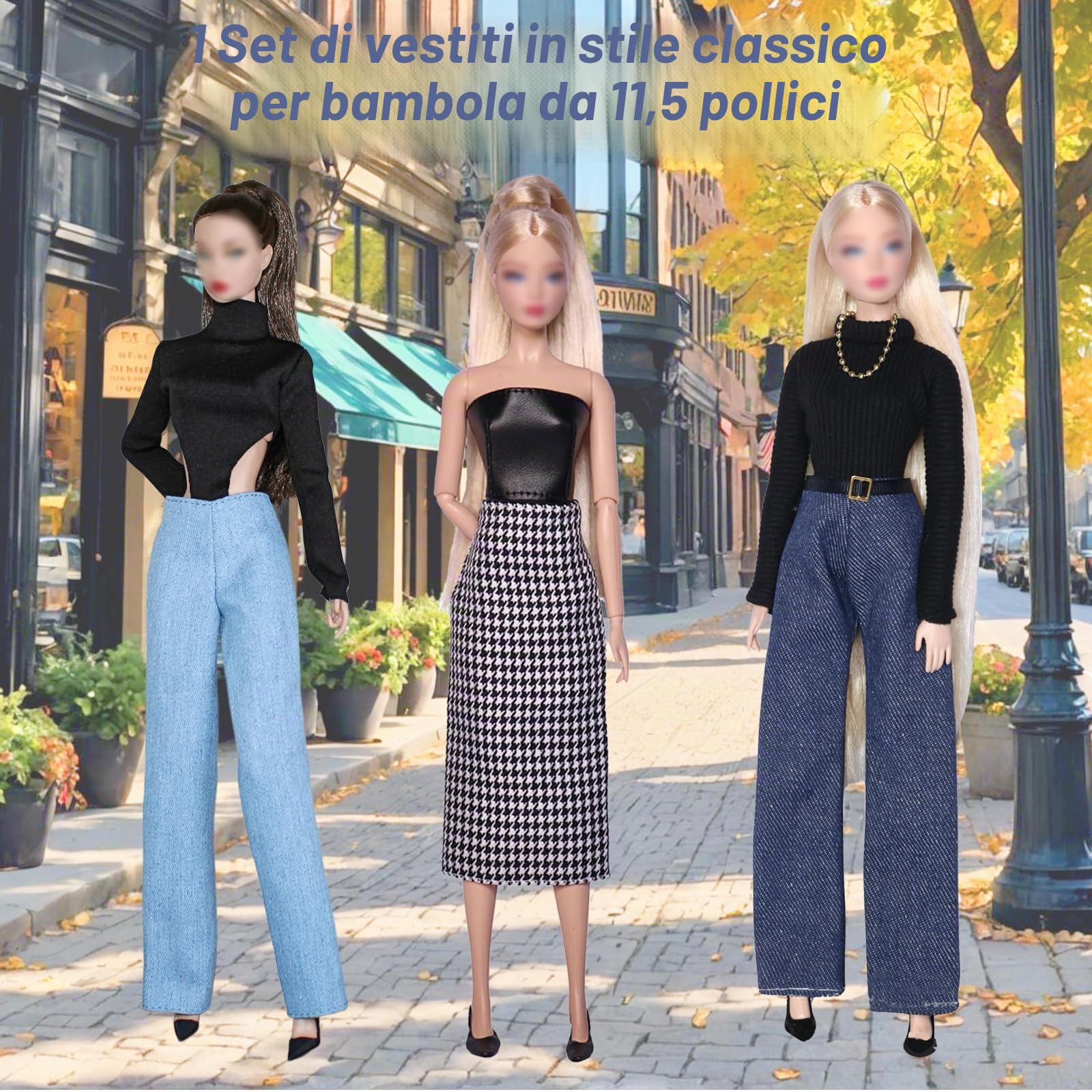 Set di 18 vestiti per bambola, elegante con colletto in pelle di jeans, mantello in pelliccia, abbigliamento sportivo per la casa