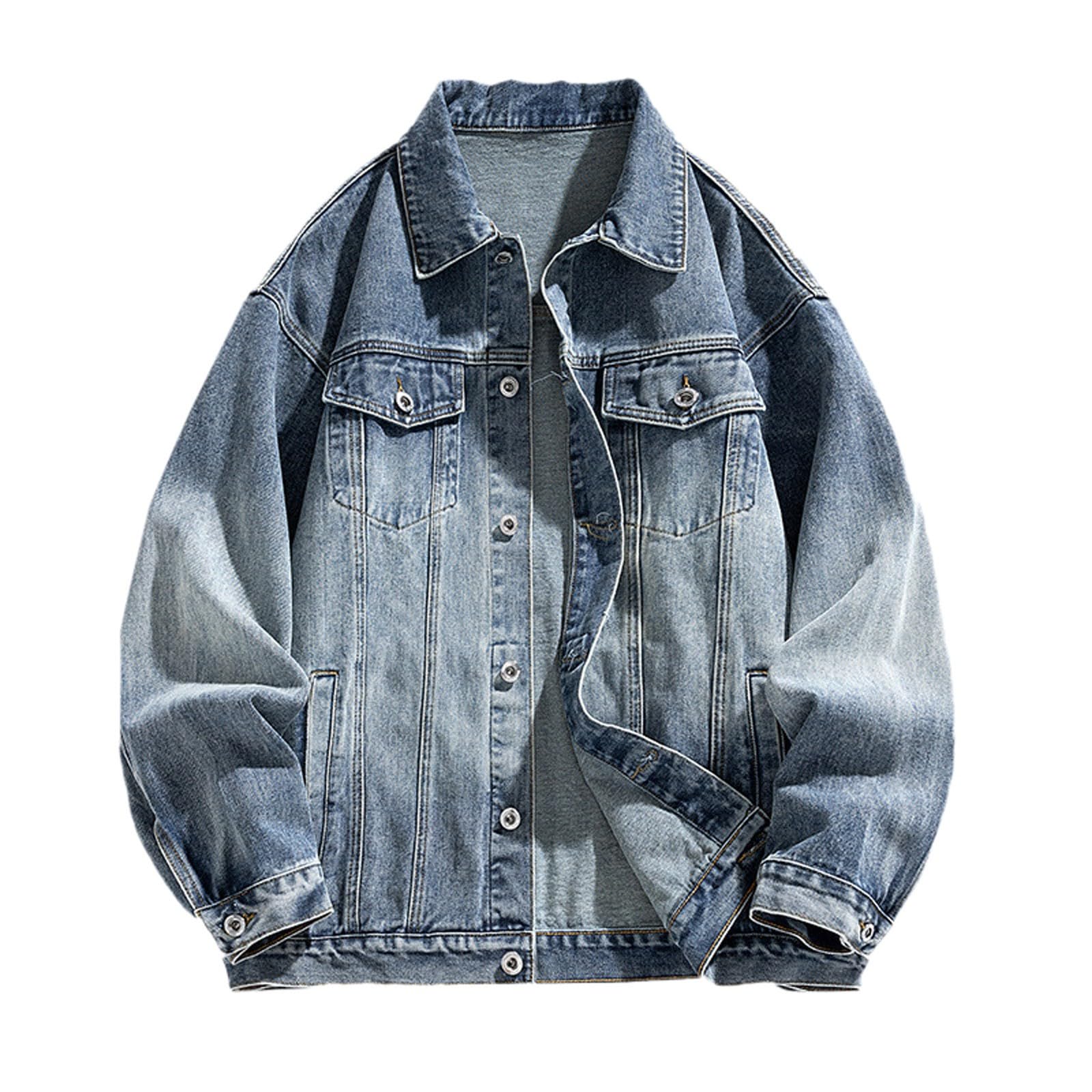 Giubbotto Jeans Uomo Giacca Giacchetto Oversize Abbigliamento Cowboy Casual Giubbino Denim Autunnali Primaverile Mezza Stagione di