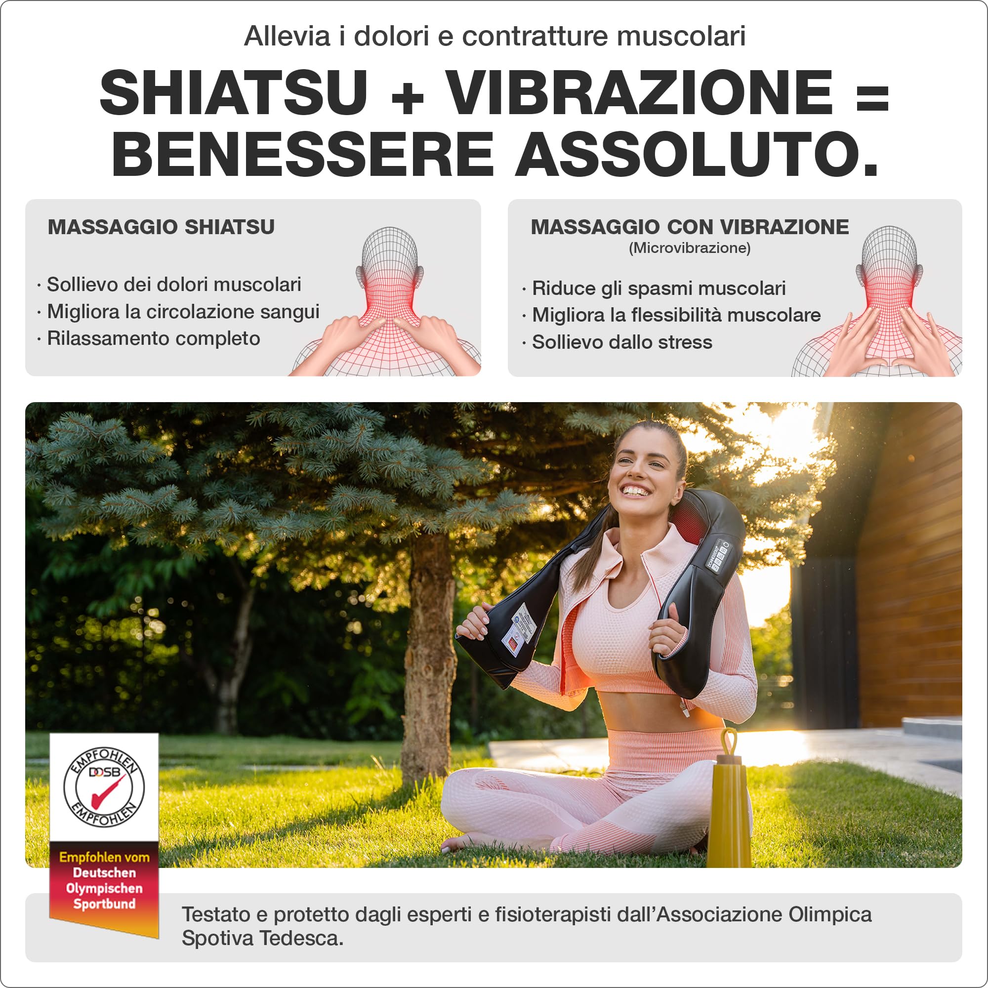 Massaggiatore cervicale a Batteria ricaricabile |7 anni di garanzia sul motore| Qualità Tedesca |Sollievo per muscoli tesi | Infrarossi & Vibrazione |Massaggiatore schiena spalle Donnerberg Originale