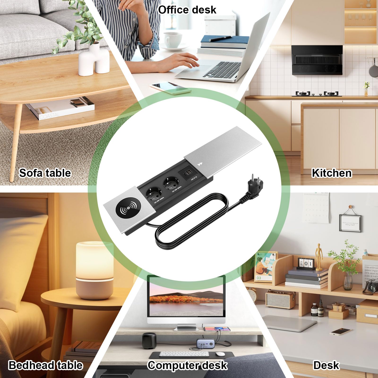 Multiprise encastrable escamotable 2 Prises Multiprise intégrée USB C PD
