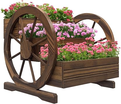 Outsunny 3-Tier Raised Garden Bed، Wood Wagon Planter Boxes with Drainage Holes، for Vegetables Flowers Herbs، 25 "x 24" x 23"