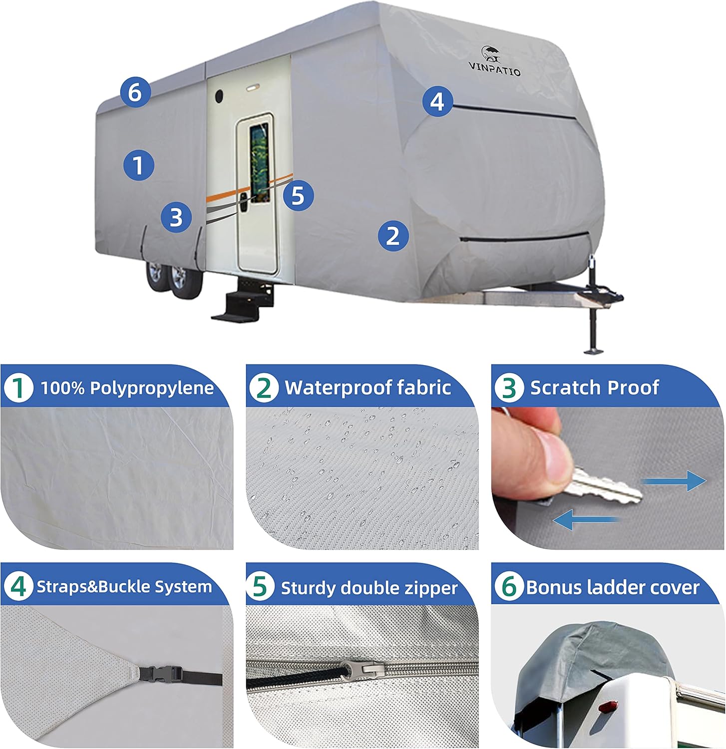 VINPATIO Thick 3 Layers Travel Trailer Cover Anti-UV Waterproof Camping RV Cover, Fits 20 ft-22ft, Grey : Everything Else