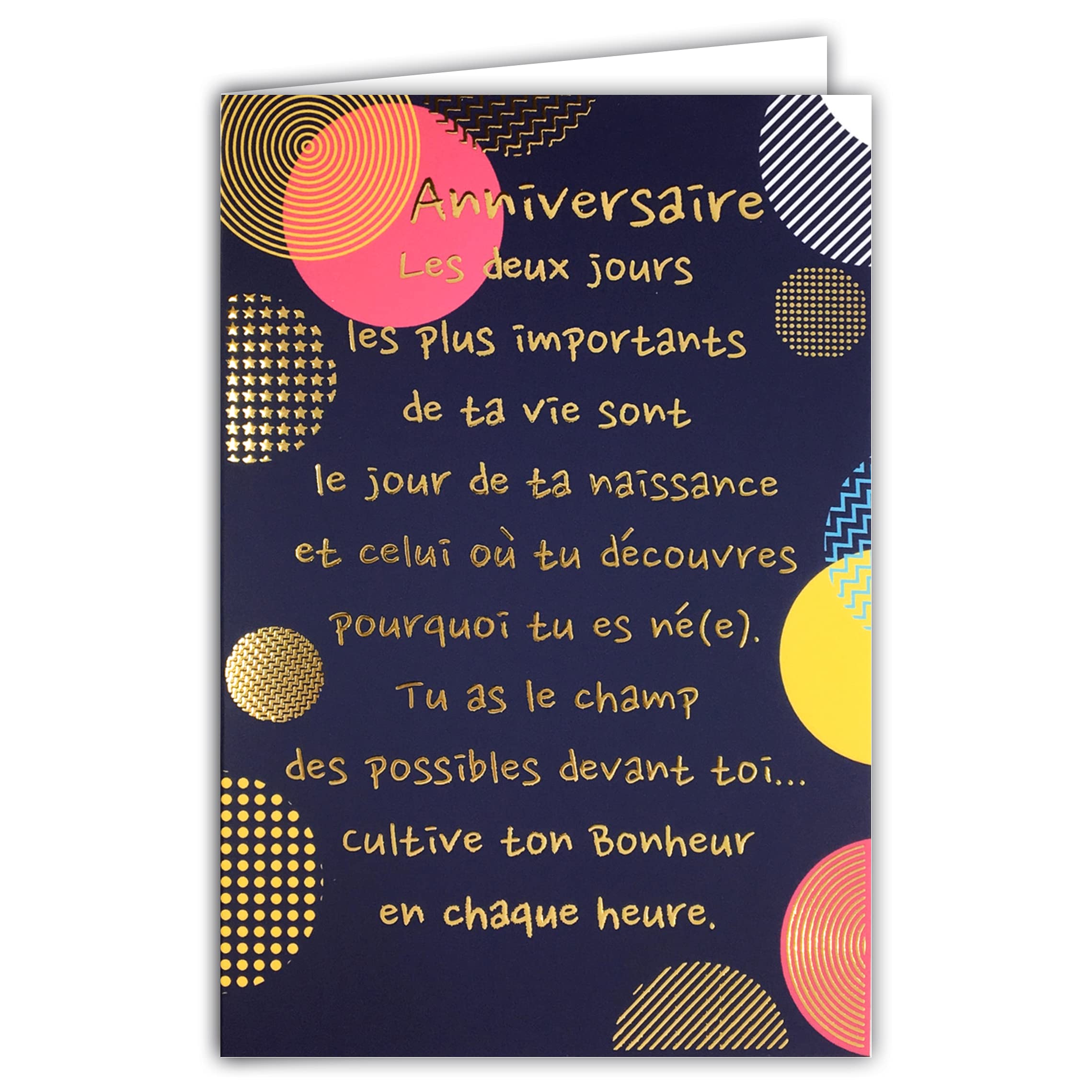 Afie 69-3028 ANNIVERSAIRE card with large text of the words of gilded gold plates; Included with matching color envelope; Closed card 11.5x17cm | Made in France
