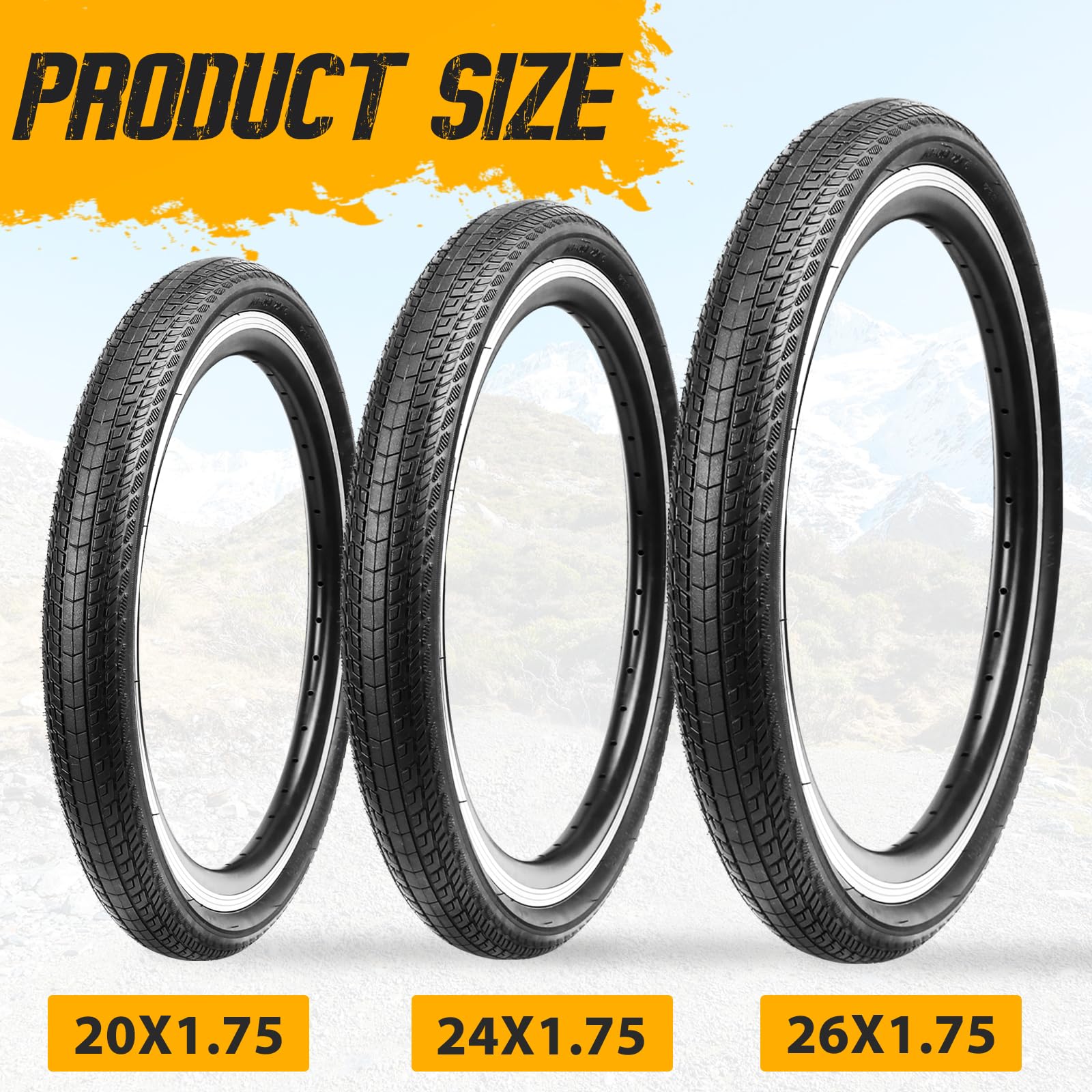MEGHNA Bicycle Tyres Bike Tires Replacement Tyres: 20/24/26x1.75 Inch Folding Bike Tire for for Beach Cruiser Mountain Bikes MTB/BMX (2 Tires - Image 3