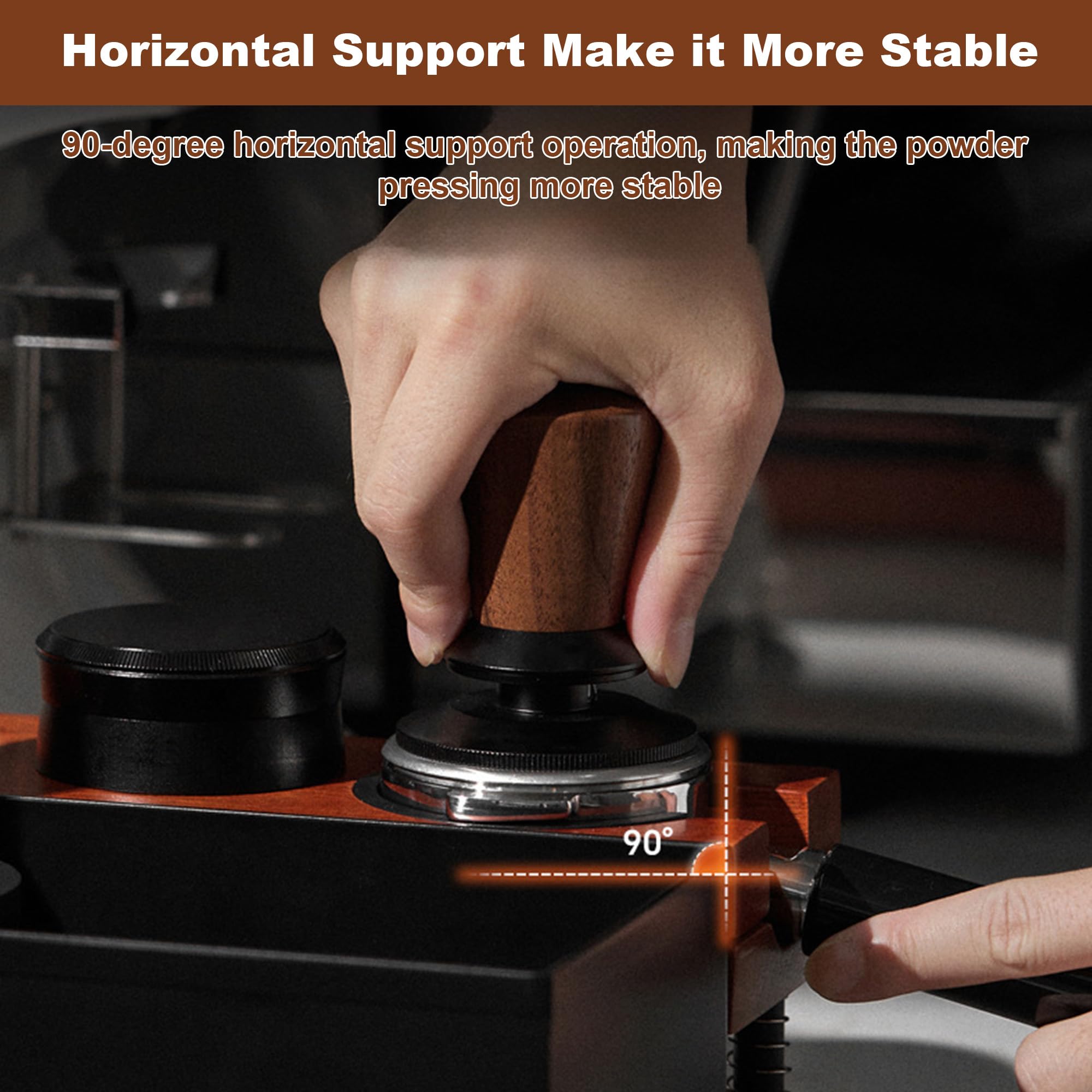 Espresso Knock Box - Estación de apisonamiento con 8 agujeros, 4 ranuras para tarjetas, caja organizadora de café expreso de madera maciza, apta para distribuidores de 51 a 58 mm, accesorios